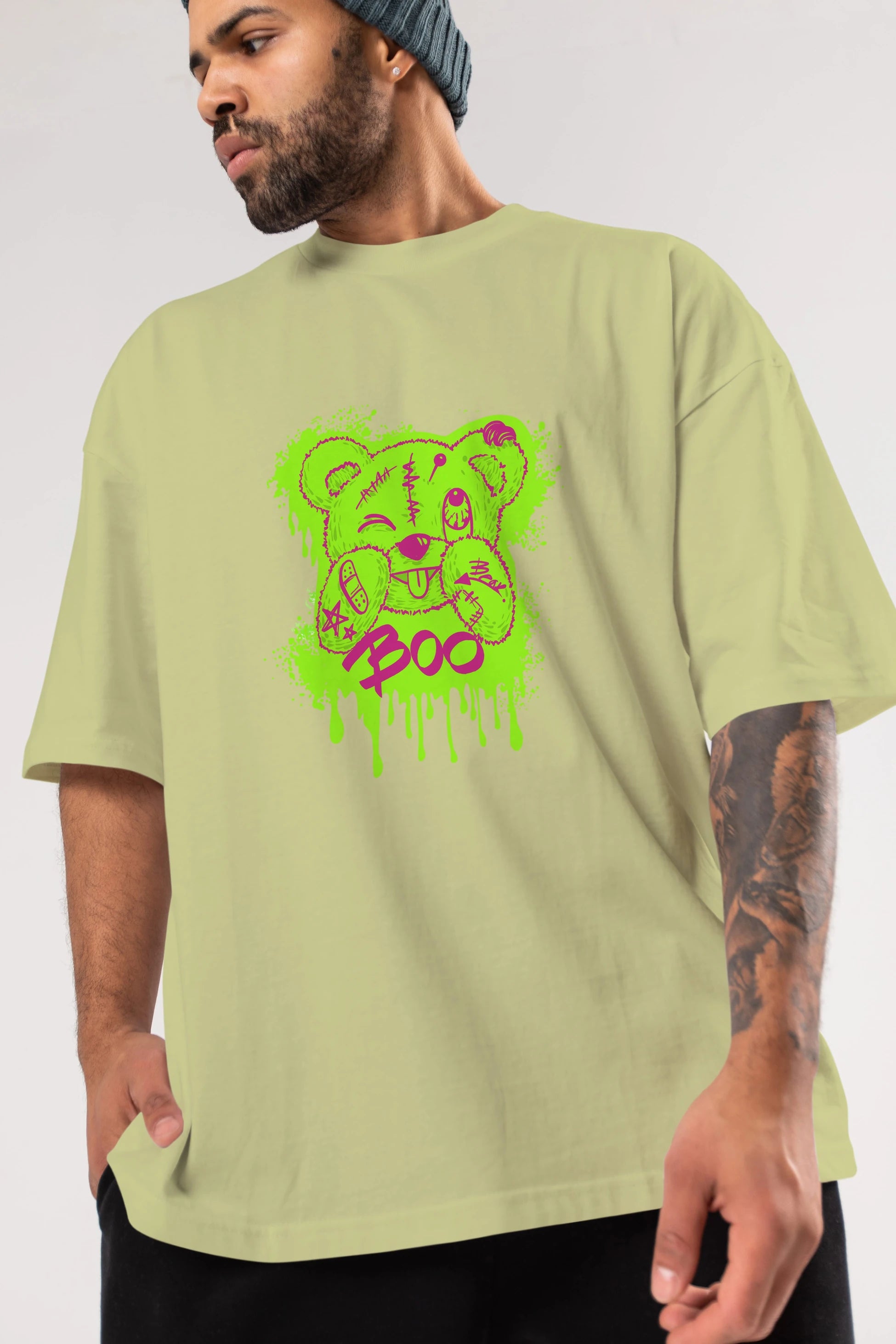 Boo  Bear Ön Baskılı Oversize t-shirt Erkek Kadın Unisex