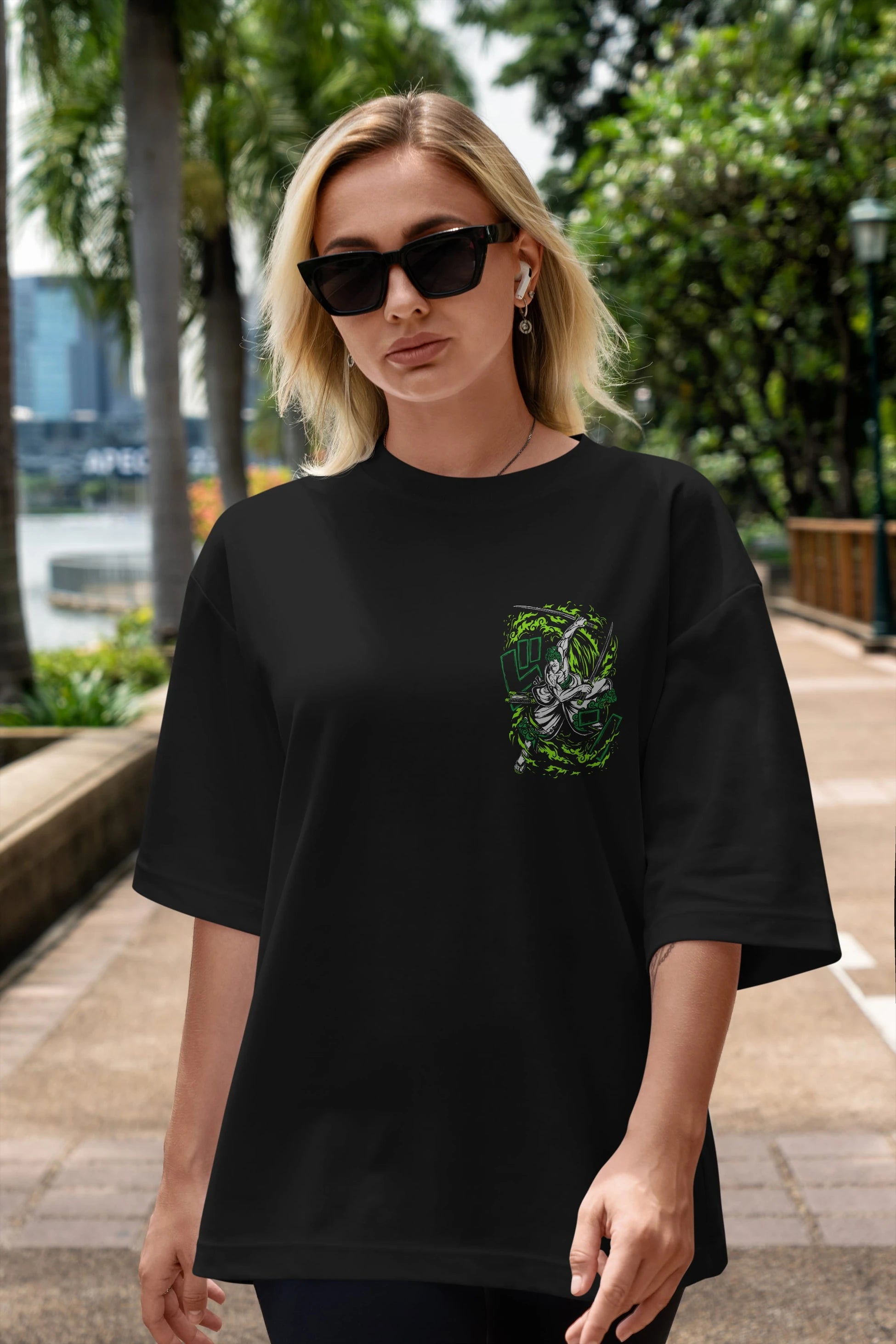 ZORO-ONE PIECE (2) Ön Sol Baskılı Oversize t-shirt Erkek Kadın Unisex %100 Pamuk Bisiklet Yaka tişort