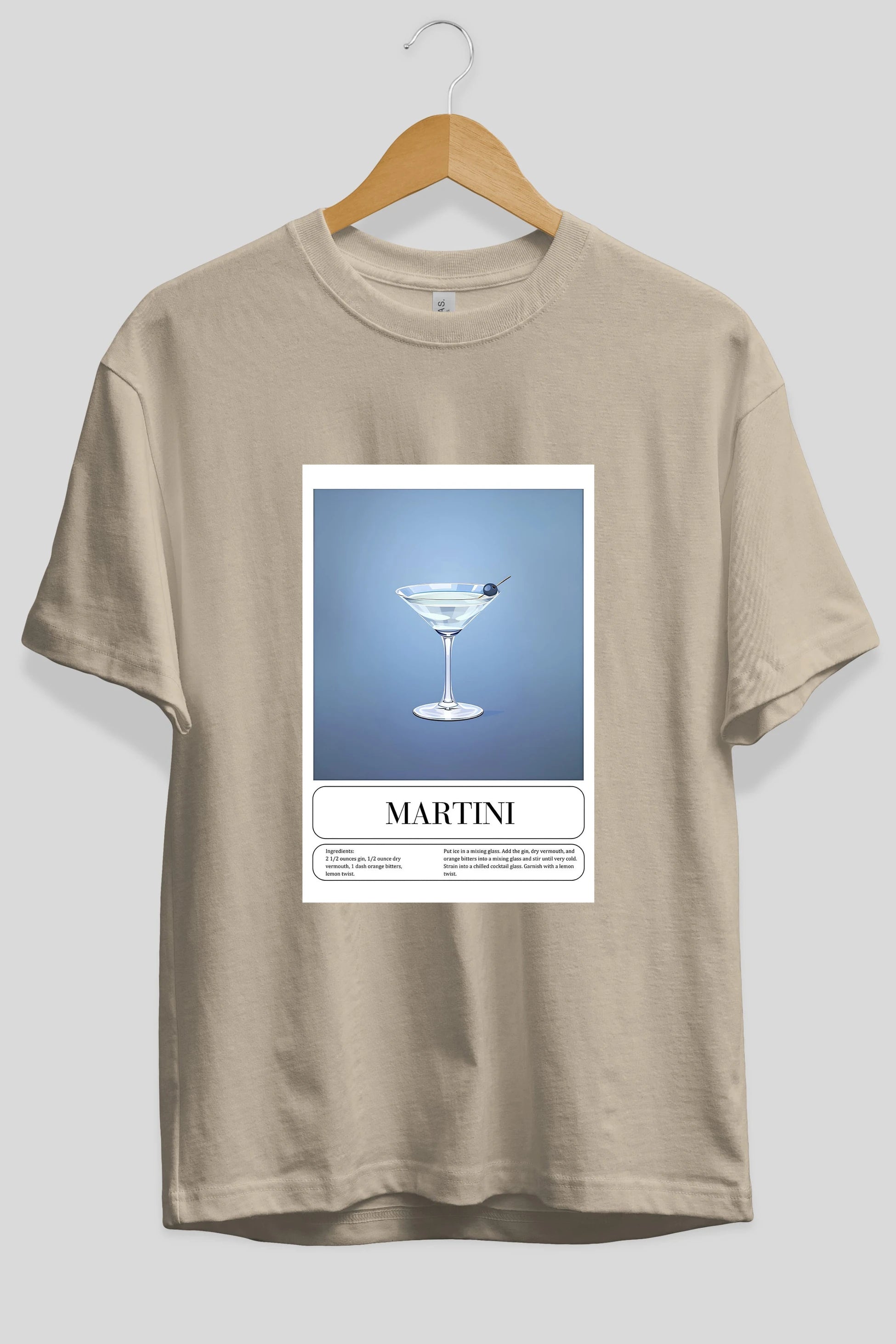 Martini Ön Baskılı Oversize t-shirt Erkek Kadın Unisex %100 Pamuk Bisiklet Yaka tişort