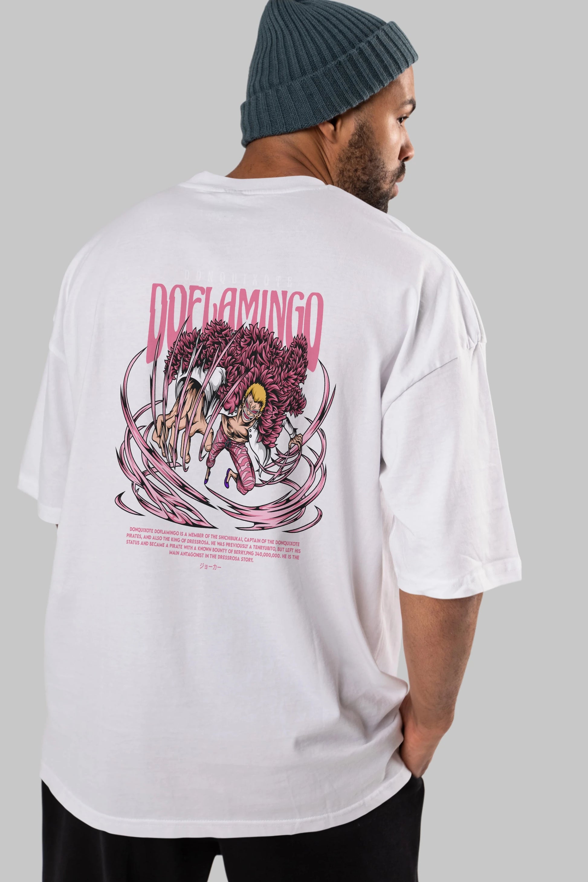 Doflamingo Anime Arka Baskılı Oversize t-shirt Erkek Kadın Unisex