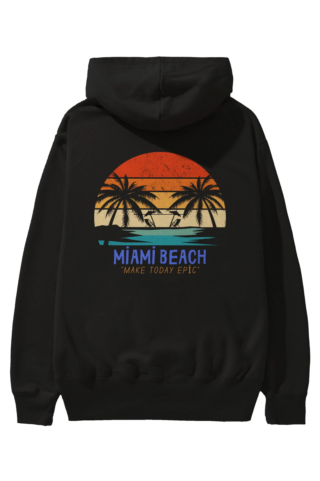 Miami Beach Yazılı Arka Baskılı Oversize Hoodie Kapüşonlu Sweatshirt Erkek Kadın Unisex