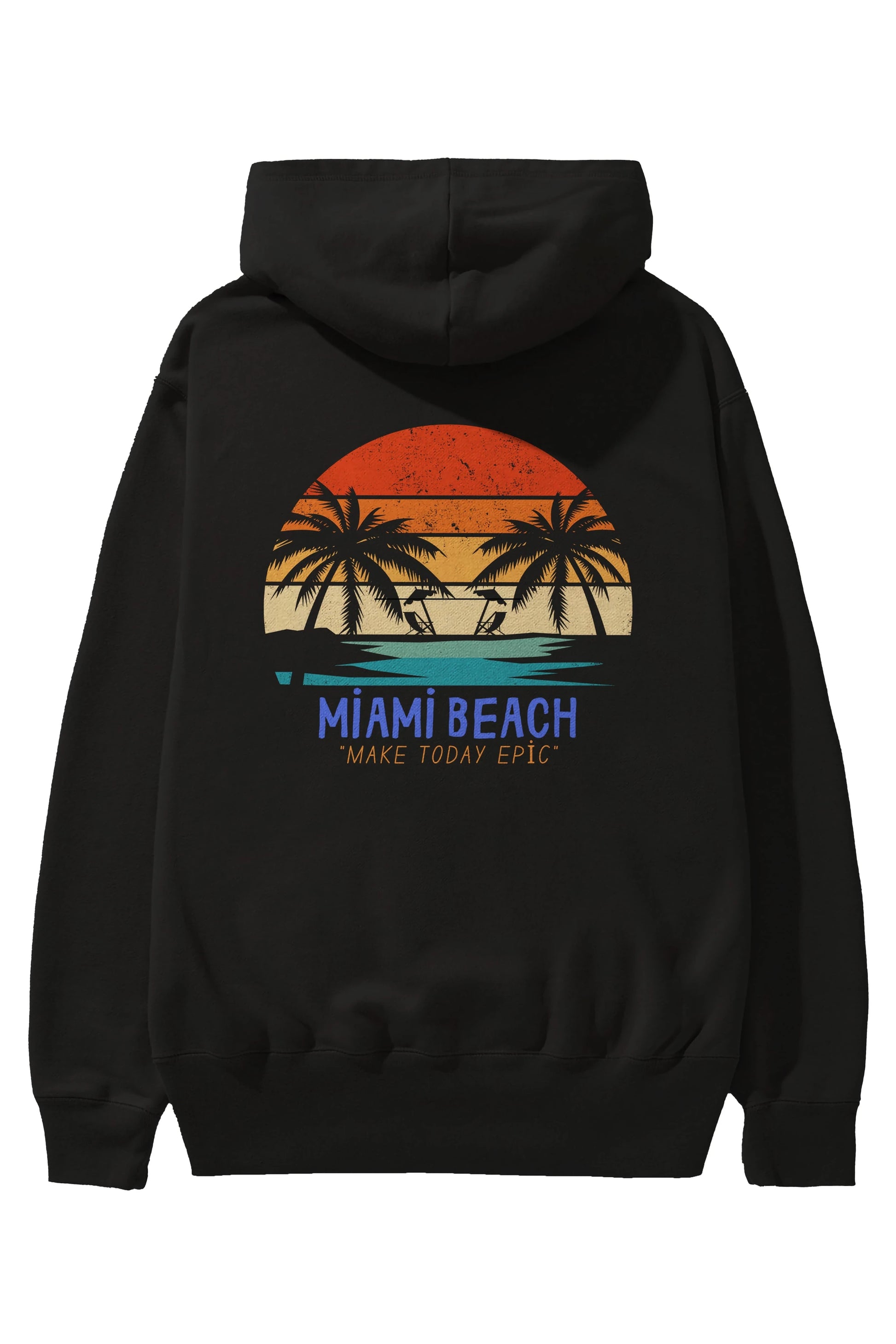 Miami Beach Yazılı Arka Baskılı Oversize Hoodie Kapüşonlu Sweatshirt Erkek Kadın Unisex