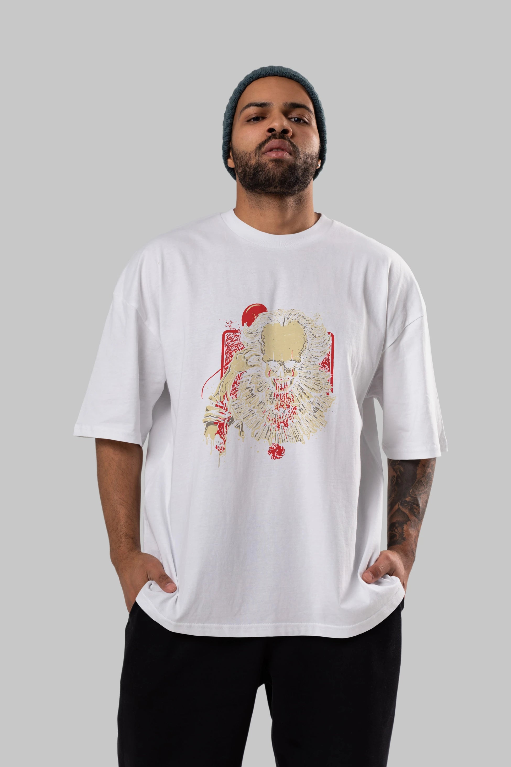 it (2) Ön Baskılı Oversize t-shirt Erkek Kadın Unisex %100 Pamuk Bisiklet Yaka tişort