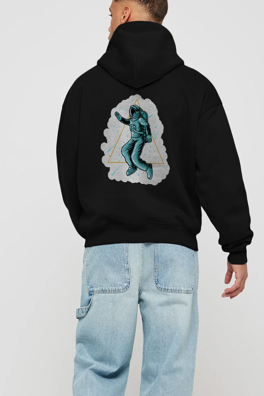 Astronaut Starry Triangle Sticker Arka Baskılı Hoodie Oversize Kapüşonlu Sweatshirt Erkek Kadın Unisex