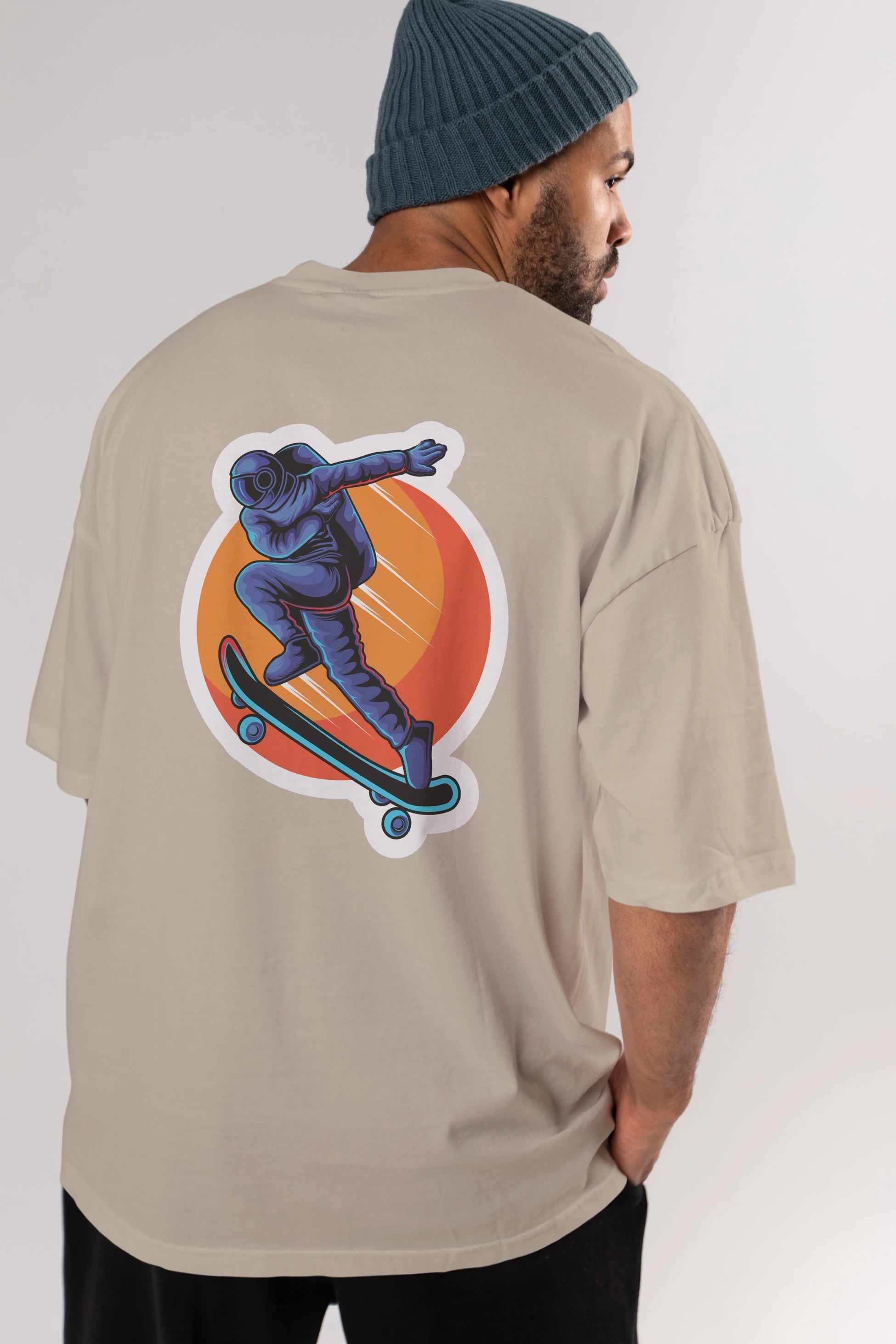 Astroskate Run Sticker Arka Baskılı Oversize t-shirt Erkek Kadın Unisex