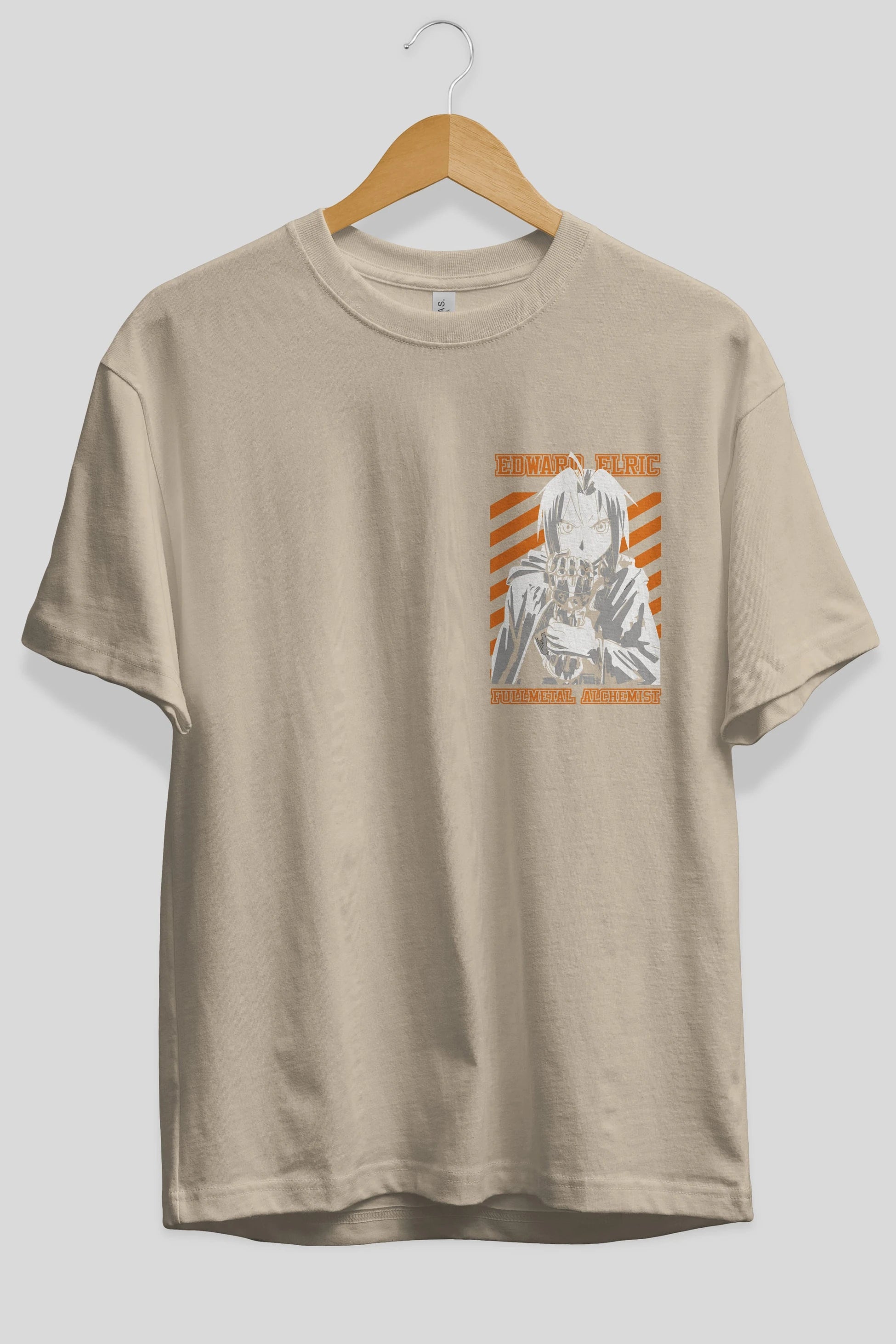 EDWARD ELRIC Ön Sol Baskılı Oversize t-shirt Erkek Kadın Unisex %100 Pamuk Bisiklet Yaka tişort