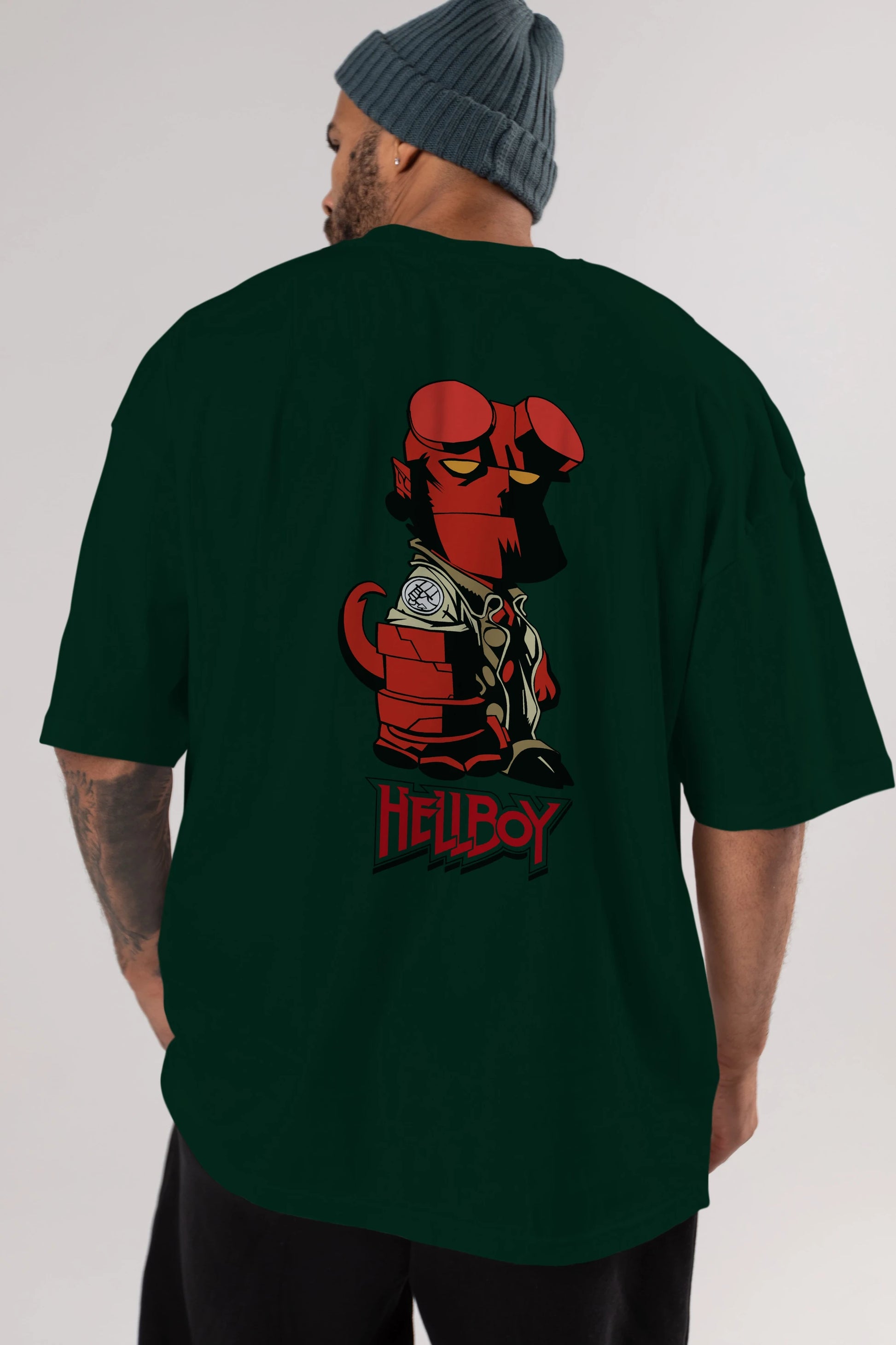 Hellboy (1) Arka Baskılı Oversize t-shirt Erkek Kadın Unisex %100 Pamuk Bisiklet Yaka tişort