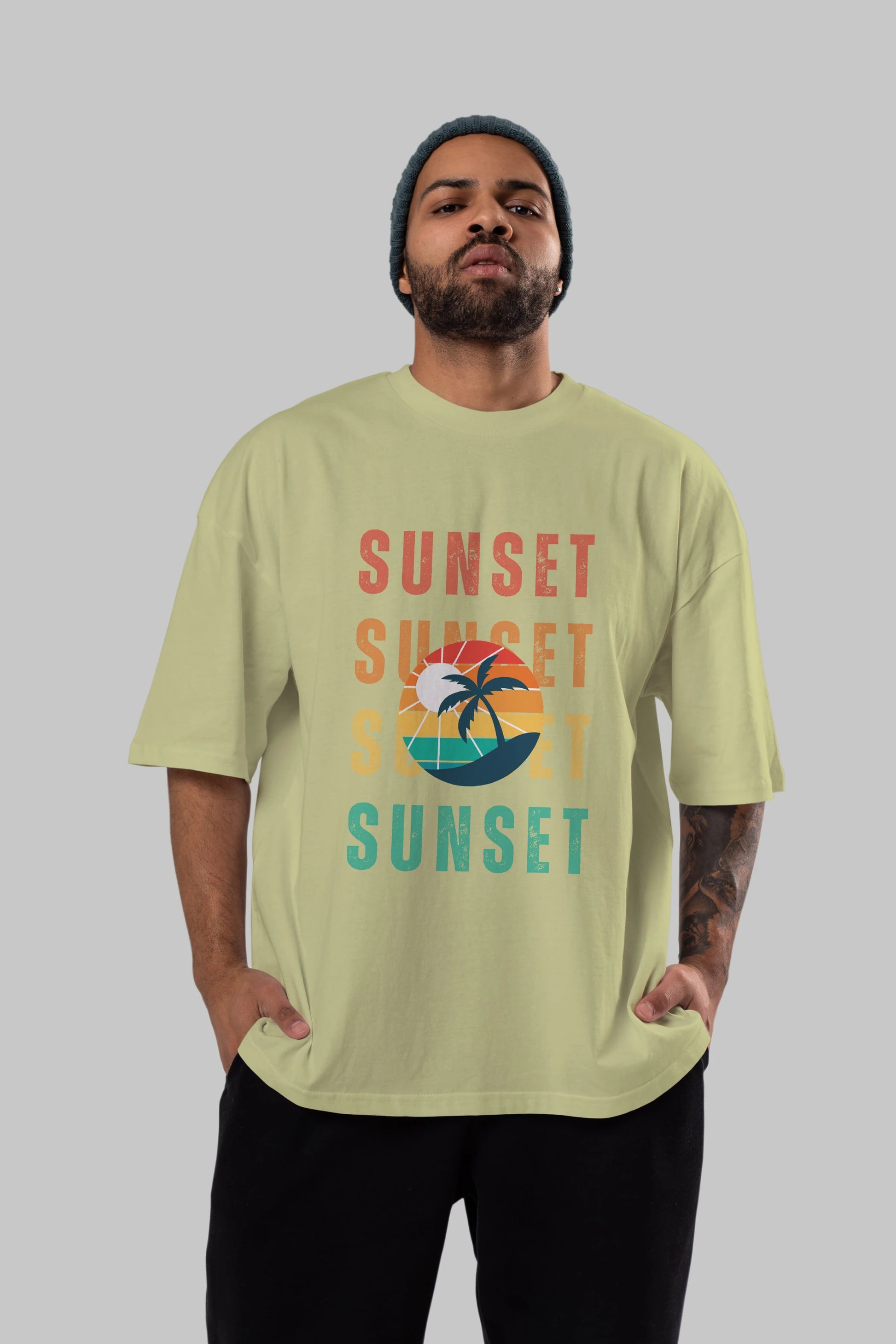 Sunset Yazılı Ön Baskılı Oversize t-shirt Erkek Kadın Unisex