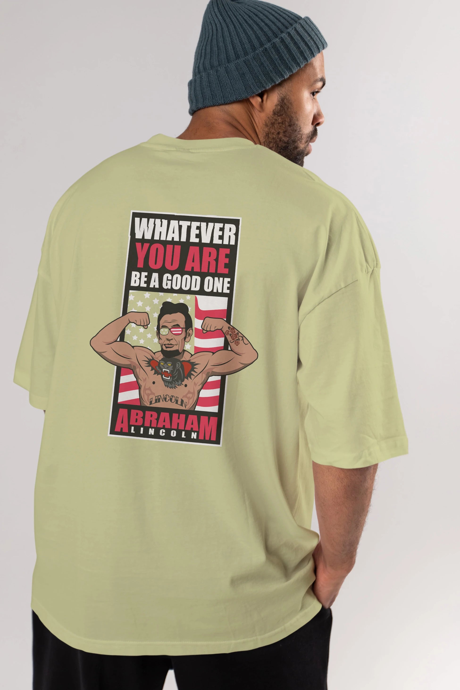 Lincoln Fighter Arka Baskılı Oversize t-shirt Erkek Kadın Unisex %100 Pamuk tişort