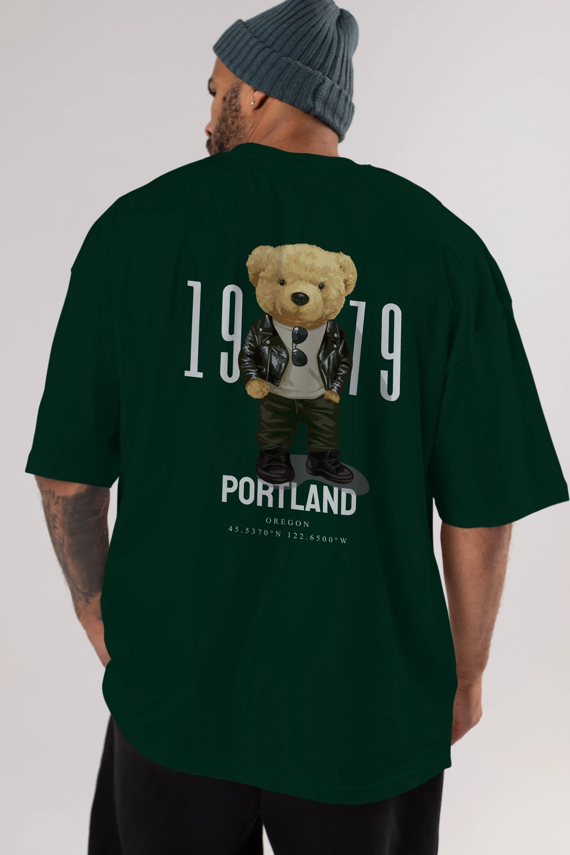 Teddy Bear Portland Arka Baskılı Oversize t-shirt Erkek Kadın Unisex %100 Pamuk