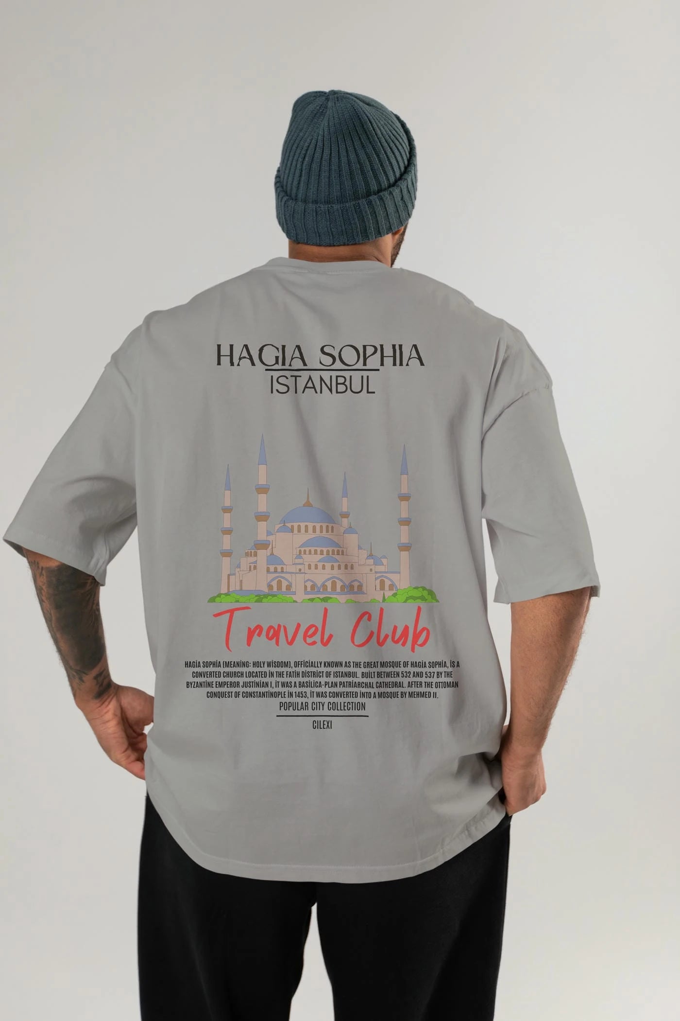 Hagia Sophia İstanbul Arka Baskılı Oversize t-shirt Erkek Kadın Pamuk Bisiklet Yaka tişort