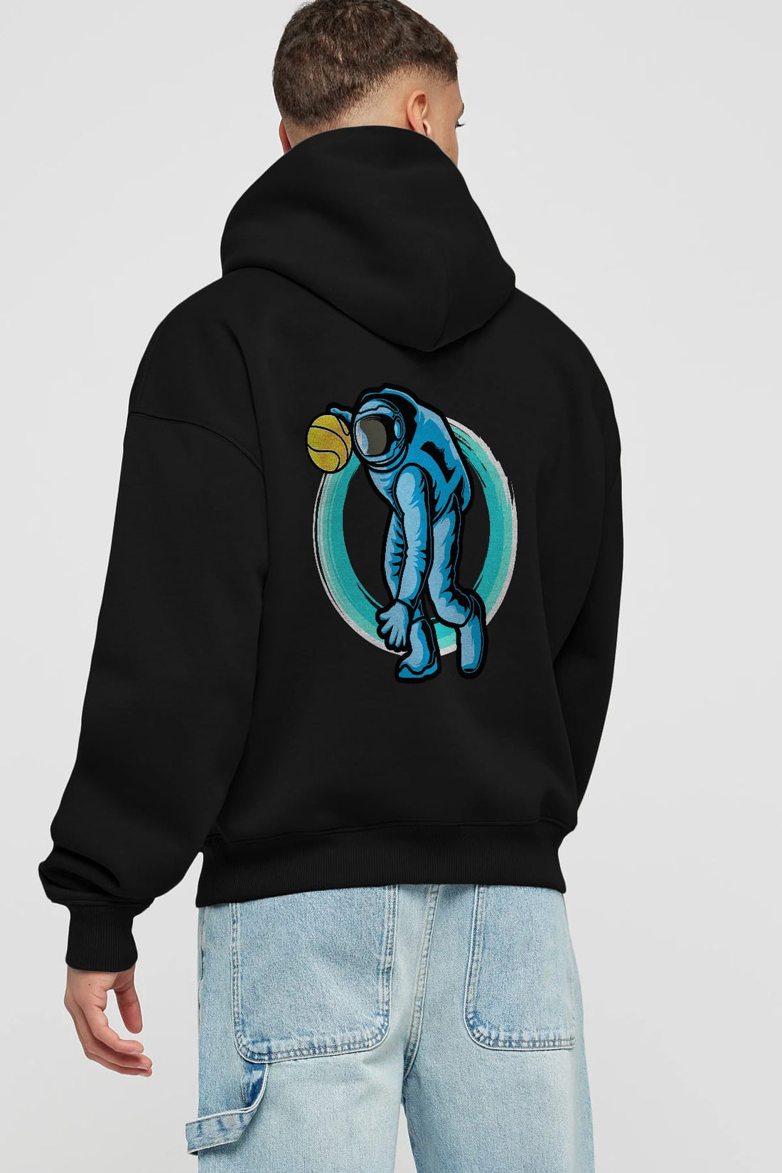 Astronaut Dribble Arka Baskılı Hoodie Oversize Kapüşonlu Sweatshirt Erkek Kadın Unisex