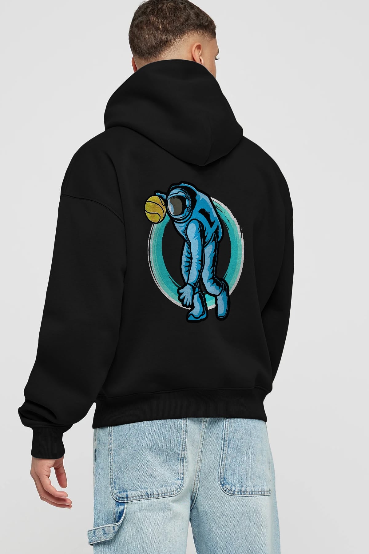 Astronaut Dribble Arka Baskılı Hoodie Oversize Kapüşonlu Sweatshirt Erkek Kadın Unisex