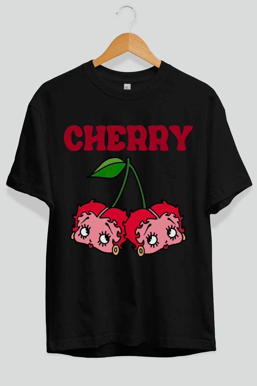 Cherry Cherries 10 Ön Baskılı Oversize t-shirt Erkek Kadın Pamuk Bisiklet Yaka tişort