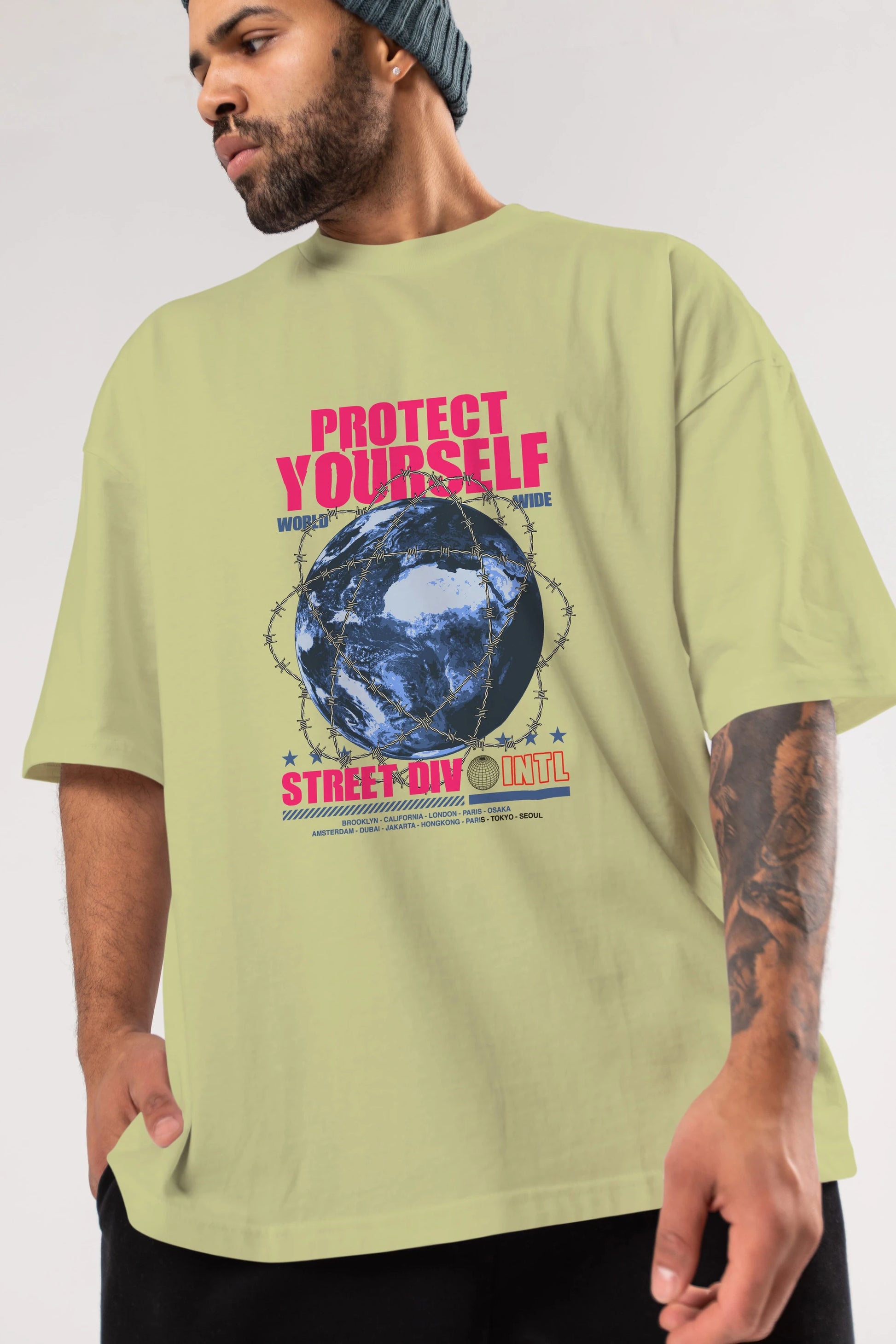 Protect Yourself Ön Baskılı Oversize t-shirt Erkek Kadın Unisex