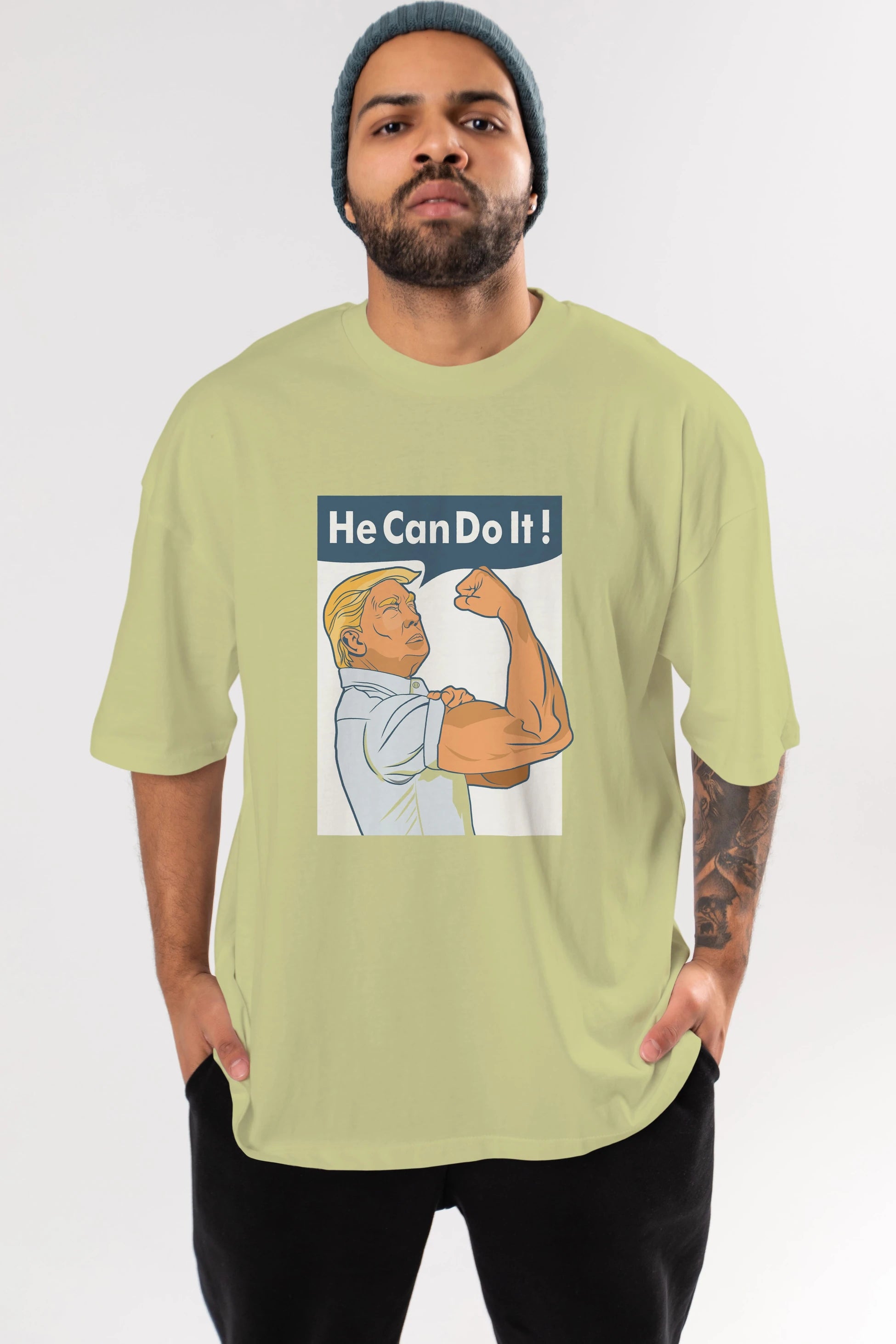 He Can Do It Trump Ön Baskılı Oversize t-shirt Erkek Kadın Unisex %100 Pamuk tişort