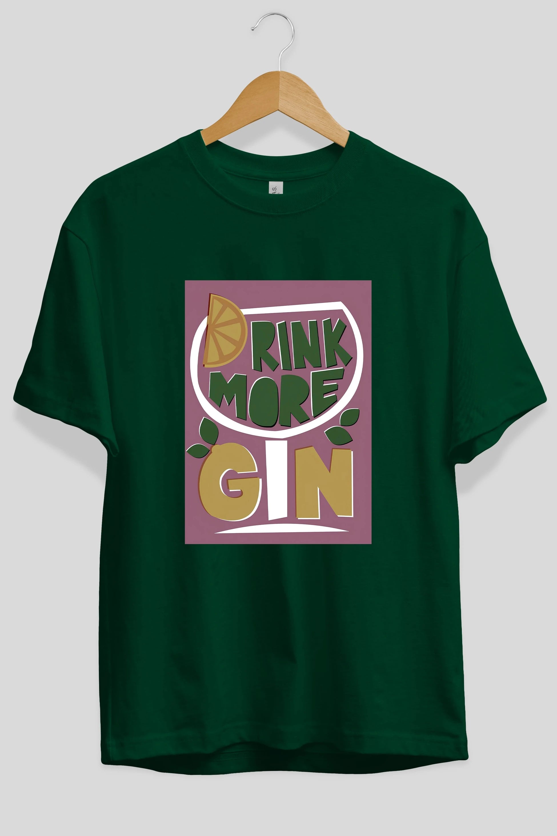 Drink More Gin Ön Baskılı Oversize t-shirt Erkek Kadın Unisex %100 Pamuk Bisiklet Yaka tişort