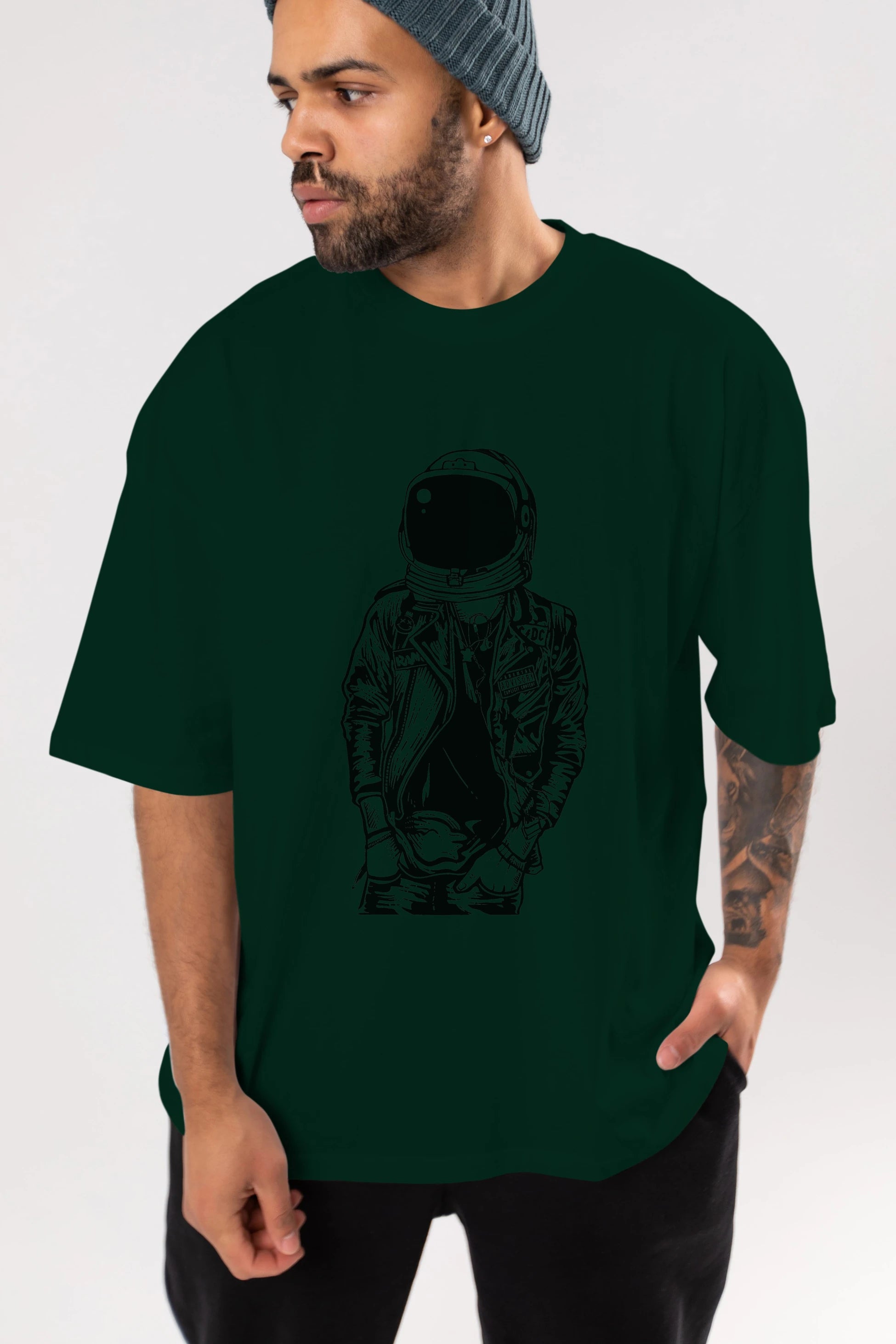 Astronaut Punkster Ön Baskılı Oversize t-shirt Erkek Kadın Unisex %100 Pamuk tişort