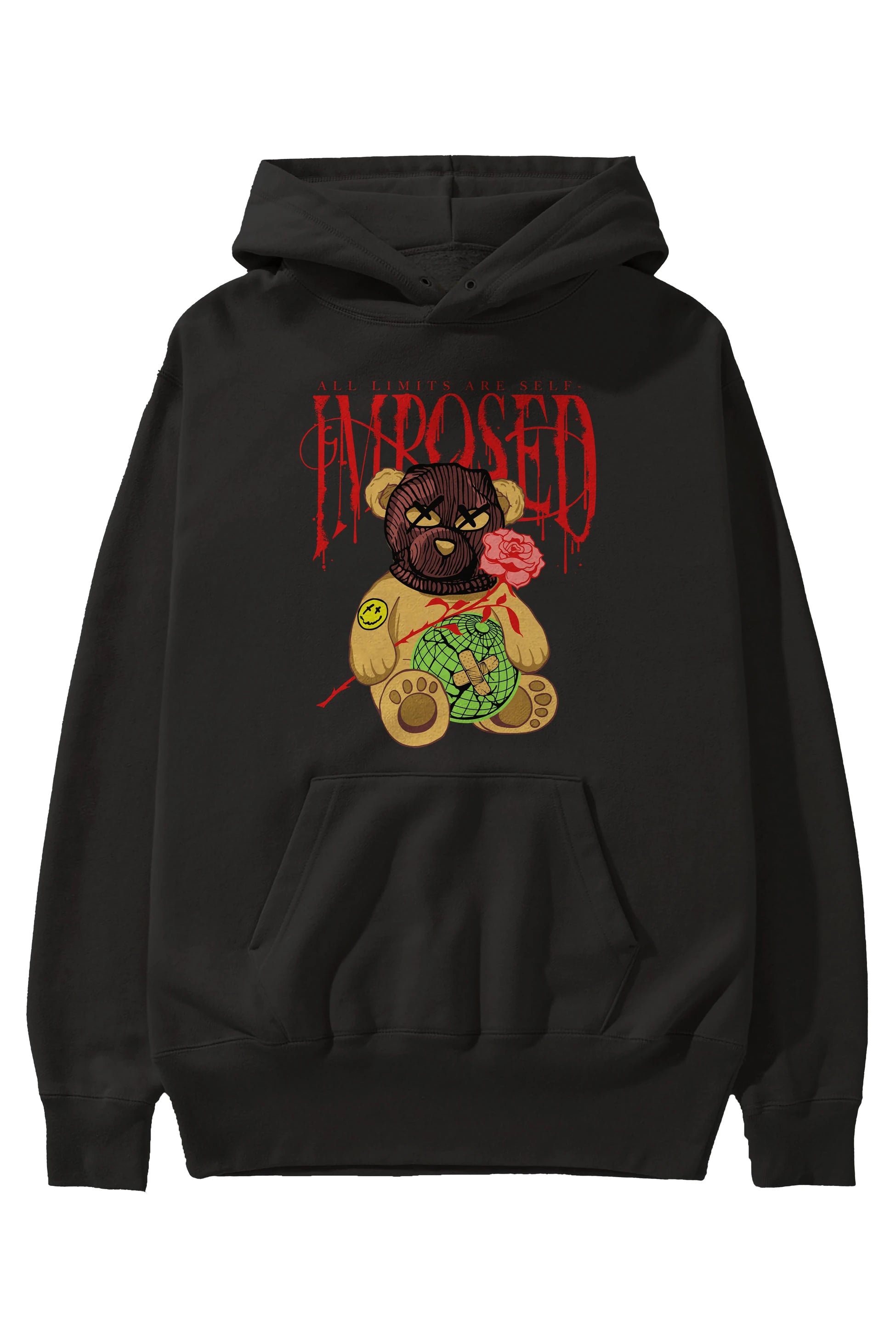 All Limits Bear Ön Baskılı Hoodie Oversize Kapüşonlu Sweatshirt Erkek Kadın Unisex