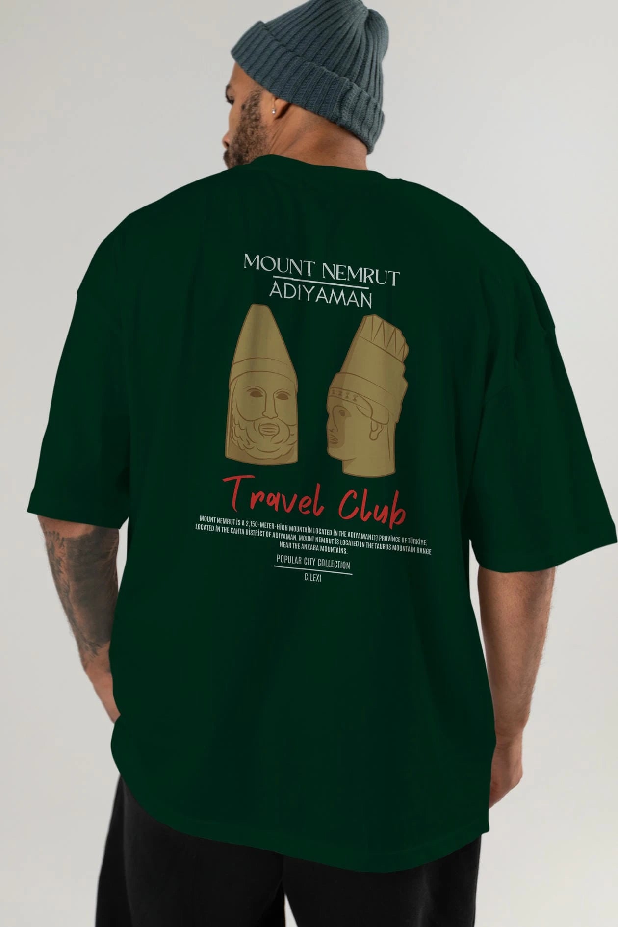 Mount Nemrut Adiyaman Arka Baskılı Oversize t-shirt Erkek Kadın Pamuk Bisiklet Yaka tişort