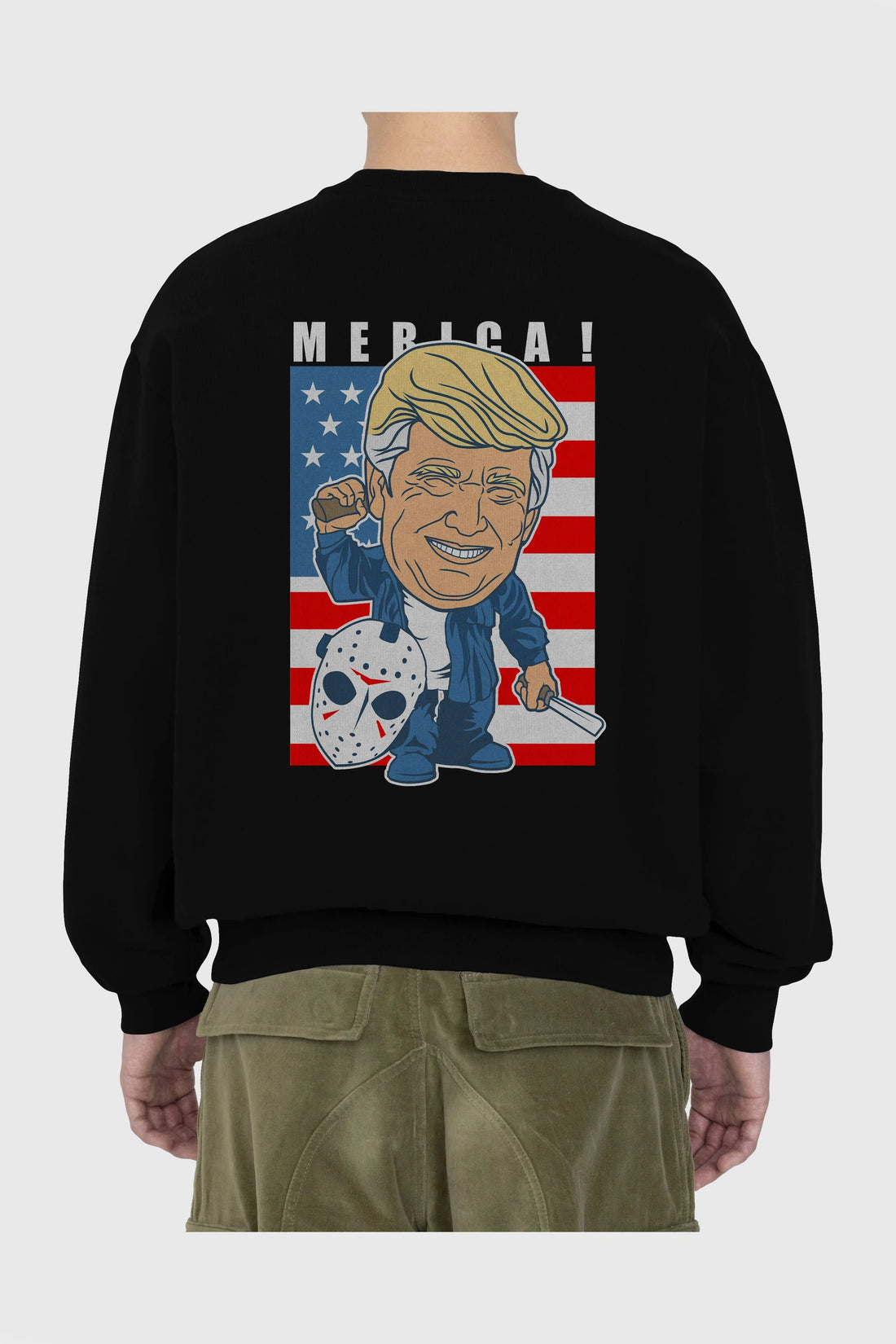 Jason Voorhess Trump Arka Baskılı Oversize Sweatshirt Erkek Kadın Unisex