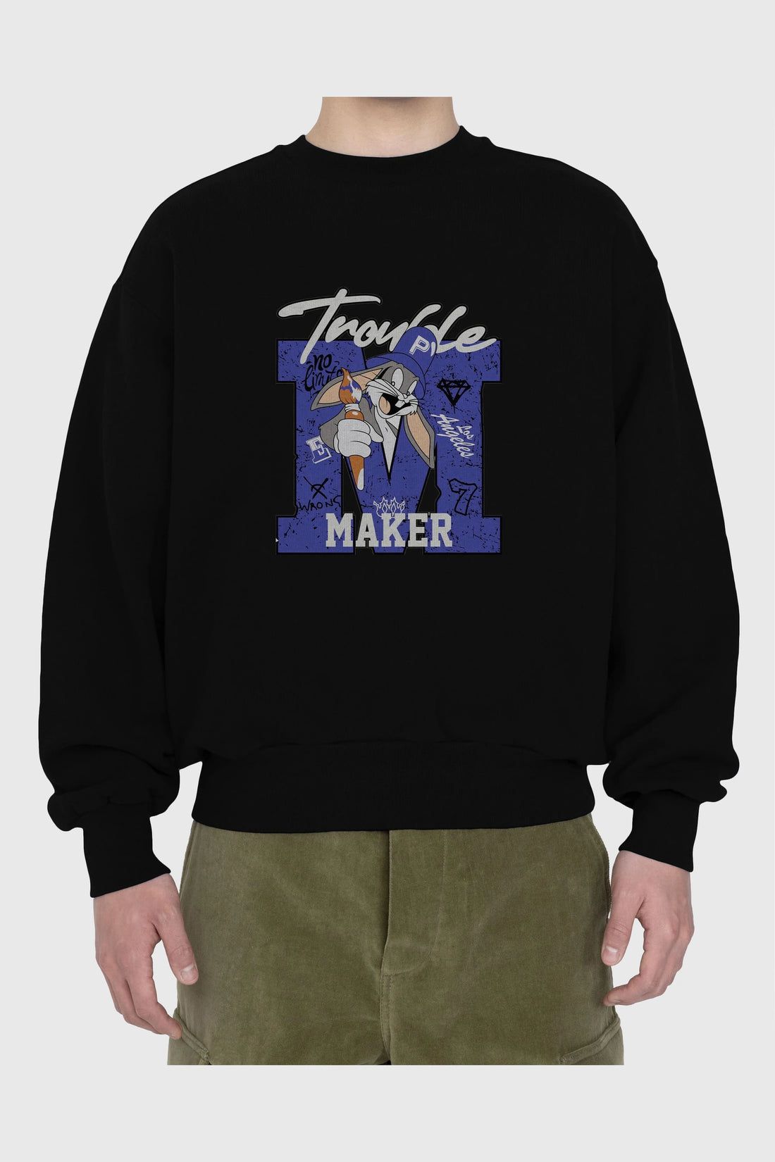Bugs Bunny Ön Baskılı Oversize Sweatshirt Erkek Kadın Unisex