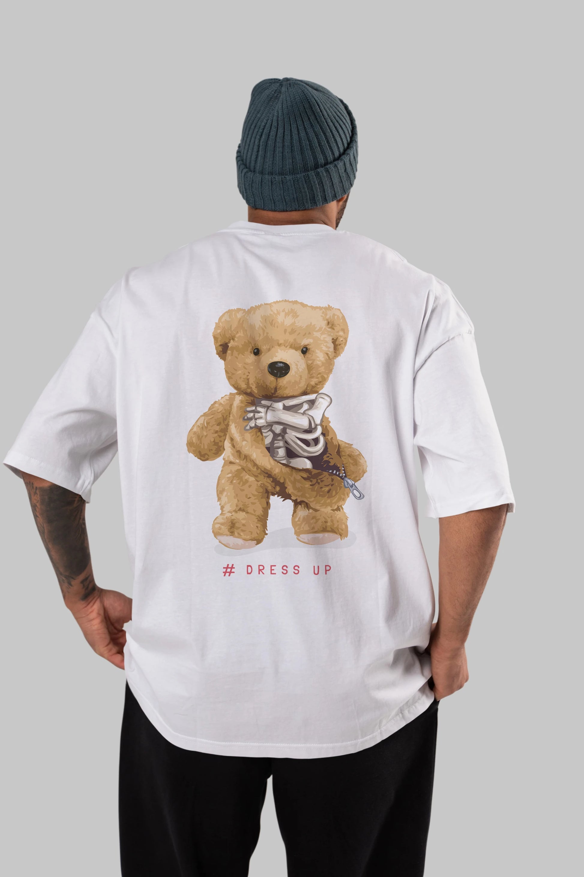 Teddy Bear Dress Up Arka Baskılı Oversize t-shirt Erkek Kadın Unisex %100 Pamuk