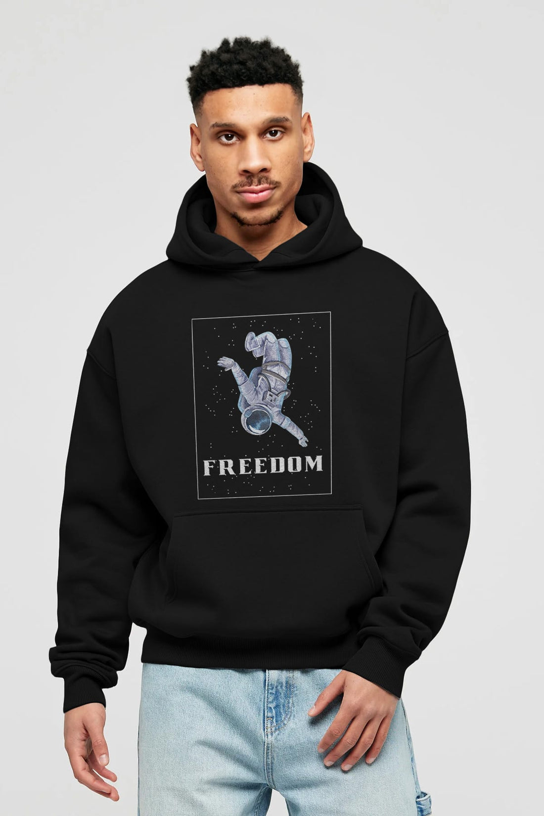 Freedom Astronaut Ön Baskılı Oversize Hoodie Kapüşonlu Sweatshirt Erkek Kadın Unisex