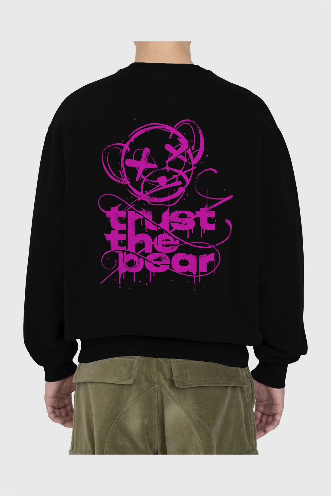 Trust The Bear 2 Arka Baskılı Oversize Sweatshirt Erkek Kadın Unisex