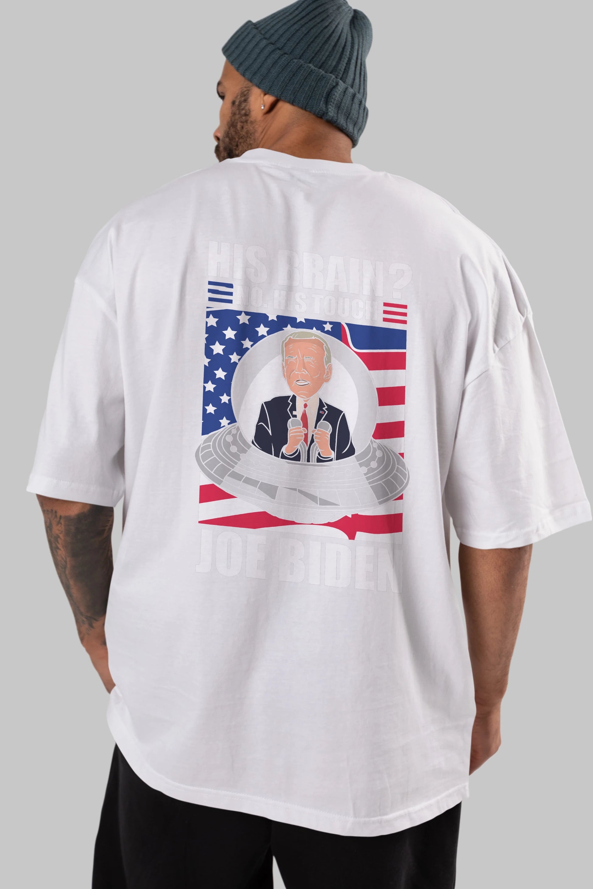 Alien Biden Arka Baskılı Oversize t-shirt Erkek Kadın Unisex %100 Pamuk tişort
