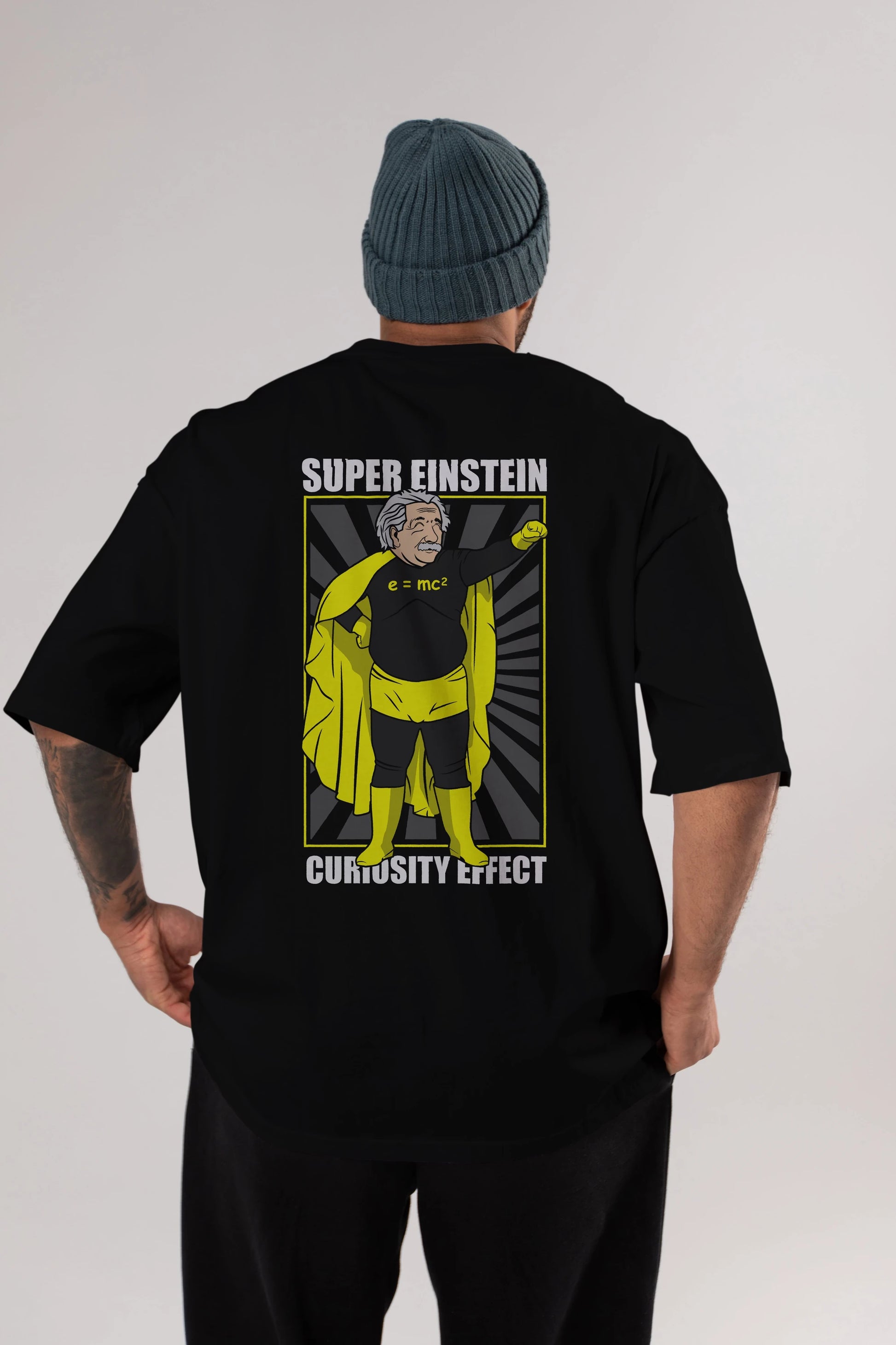 Super Einsten Arka Baskılı Oversize t-shirt Erkek Kadın Unisex %100 Pamuk tişort