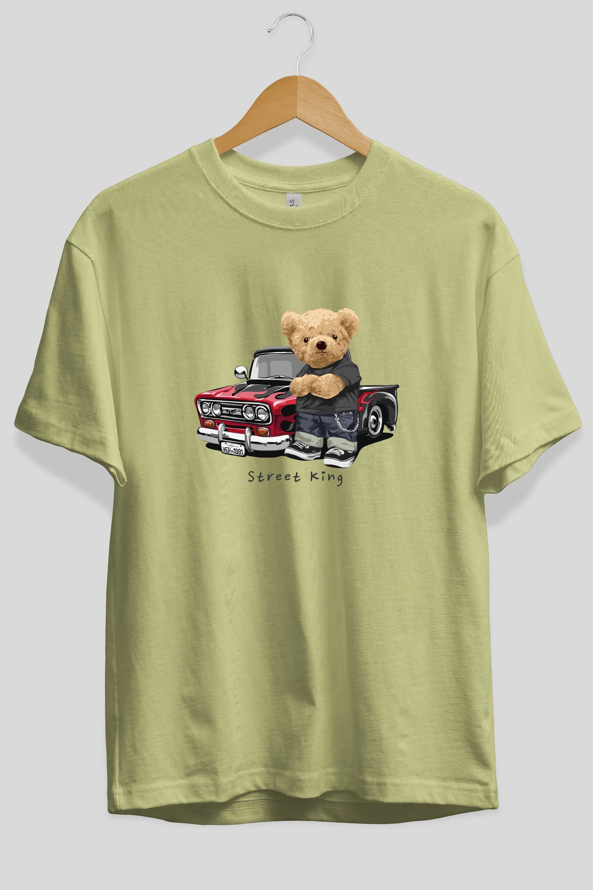 Teddy Bear Street King Ön Baskılı Oversize t-shirt Erkek Kadın Unisex %100 Pamuk