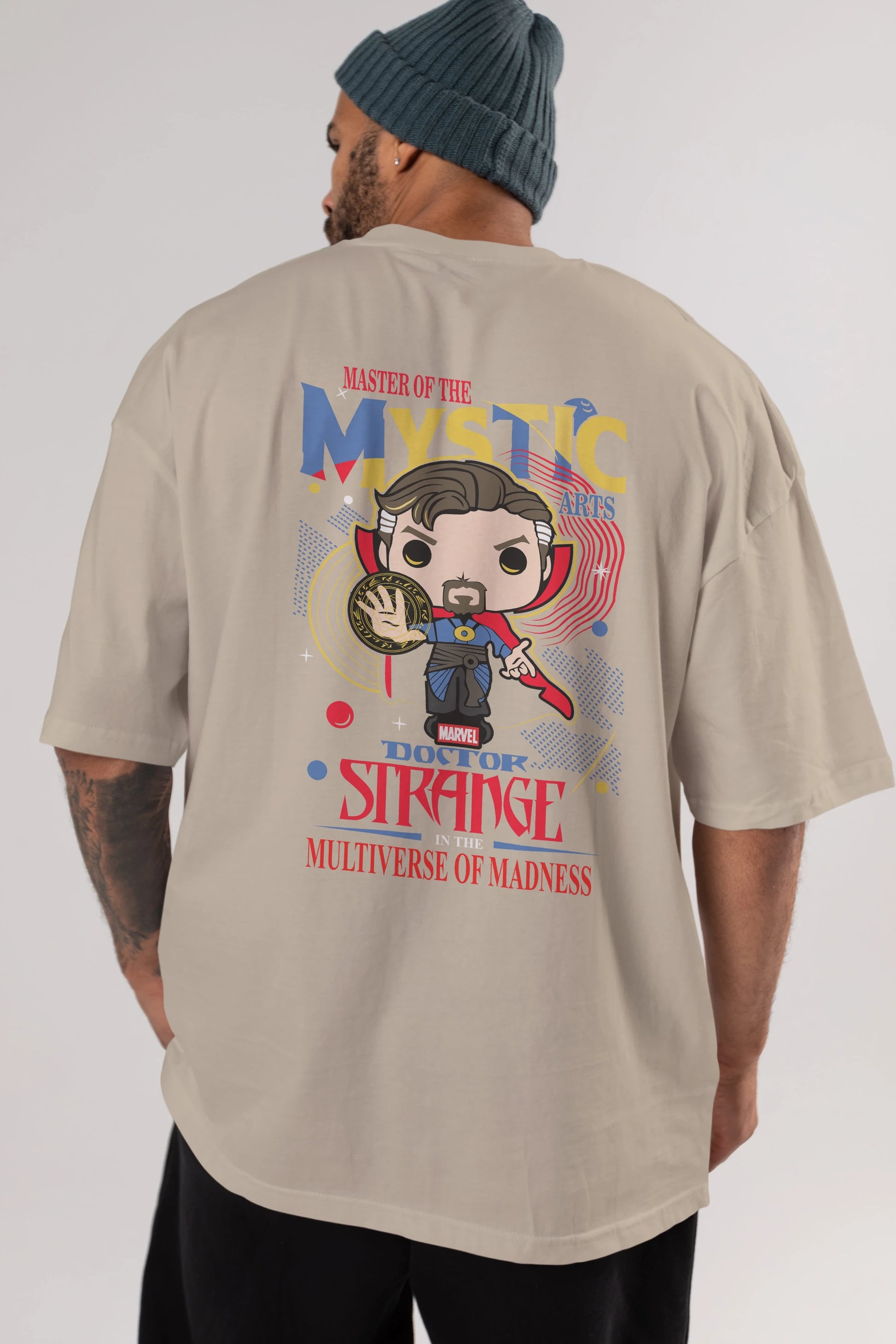 Doctor Strange Arka Baskılı Oversize t-shirt Erkek Kadın Unisex %100 Pamuk Bisiklet Yaka tişort