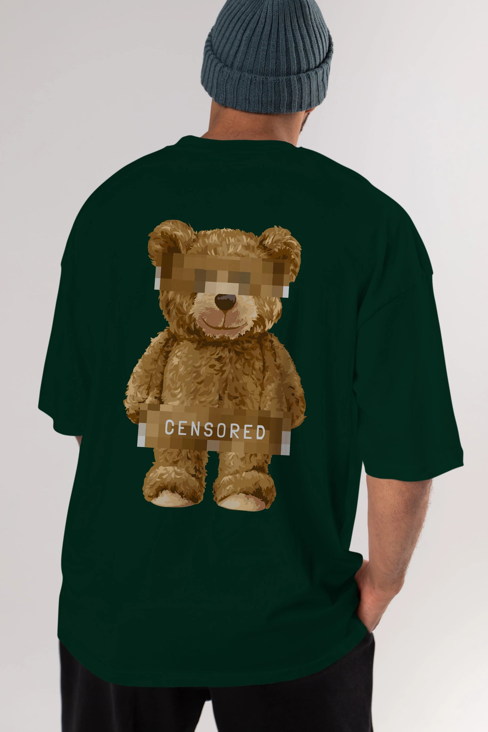 Teddy Bear Censored Arka Baskılı Oversize t-shirt Erkek Kadın Unisex %100 Pamuk