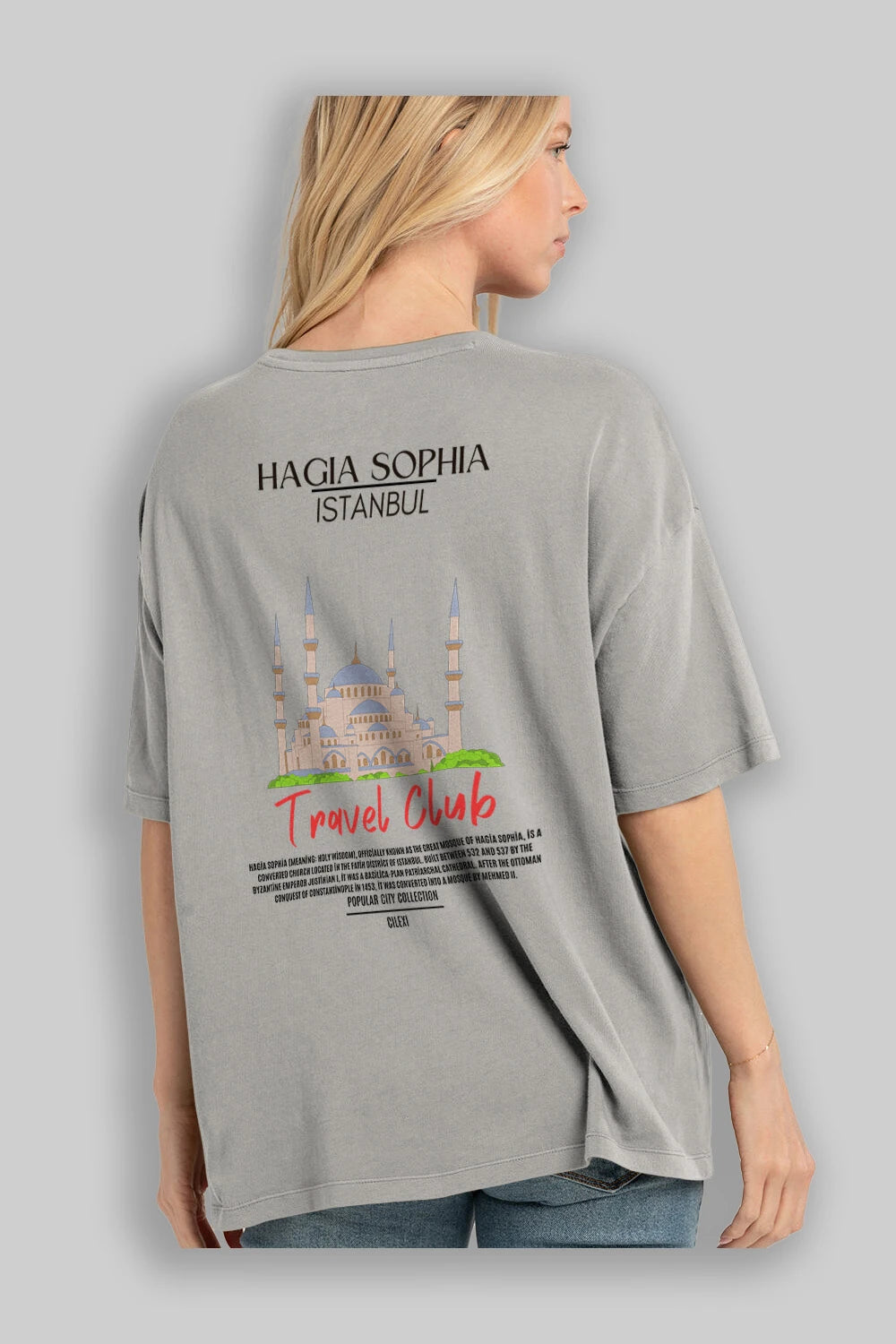 Hagia Sophia İstanbul Arka Baskılı Oversize t-shirt Erkek Kadın Pamuk Bisiklet Yaka tişort
