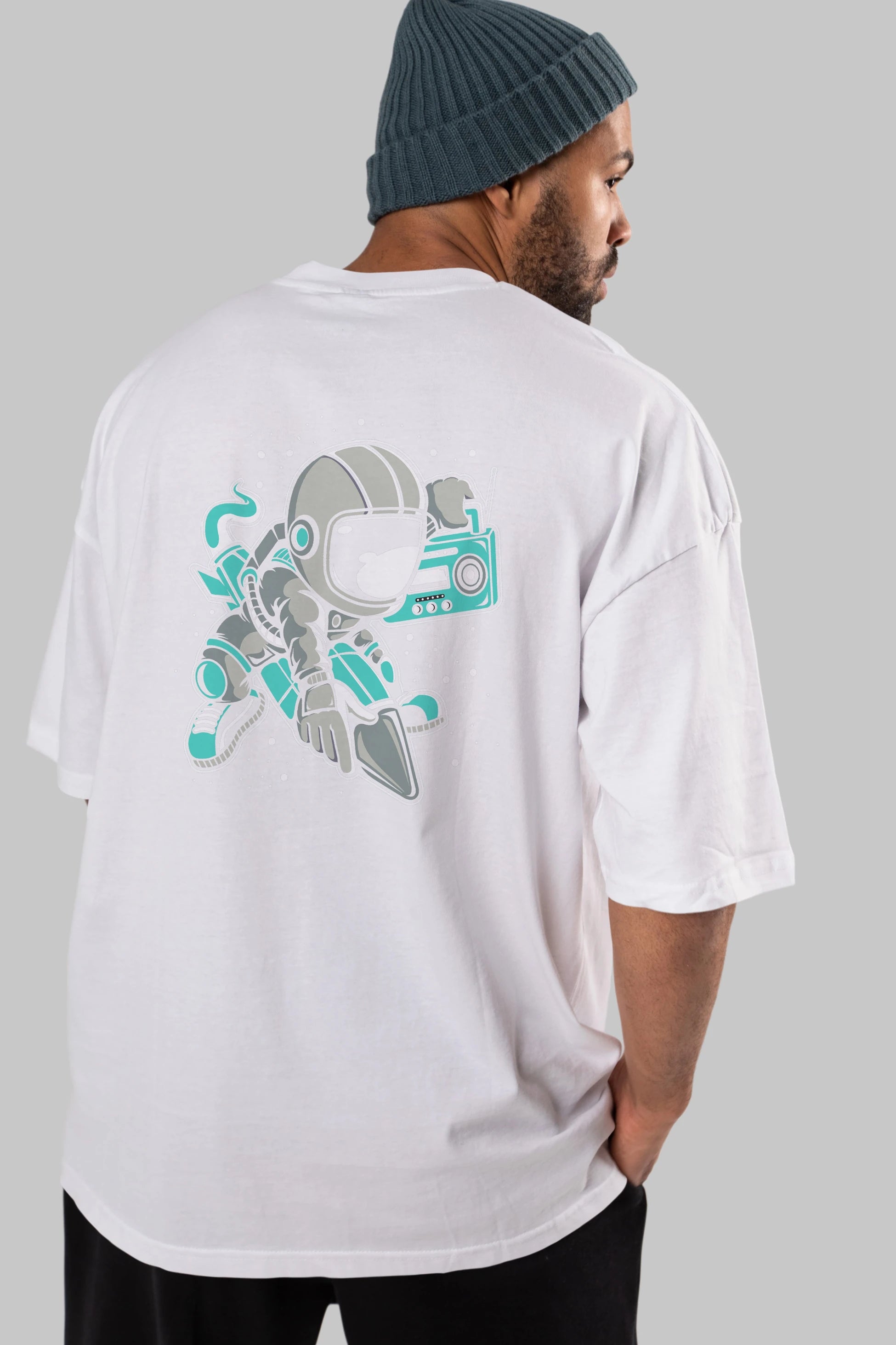 Astronaut Rocket (2) Arka Baskılı Oversize t-shirt Erkek Kadın Unisex