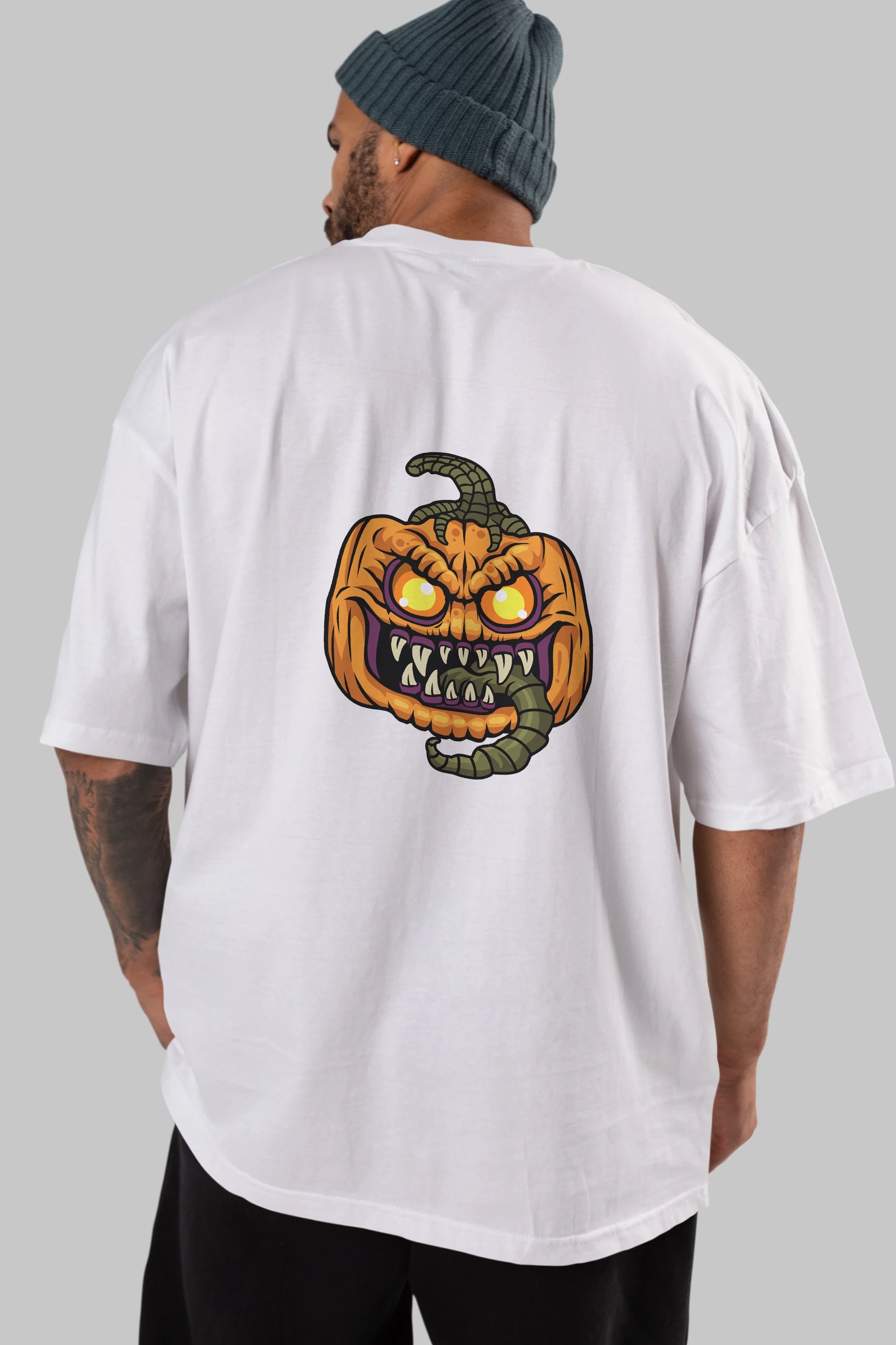 Halloween Arka Baskılı Oversize t-shirt Erkek Kadın Unisex %100 Pamuk tişort
