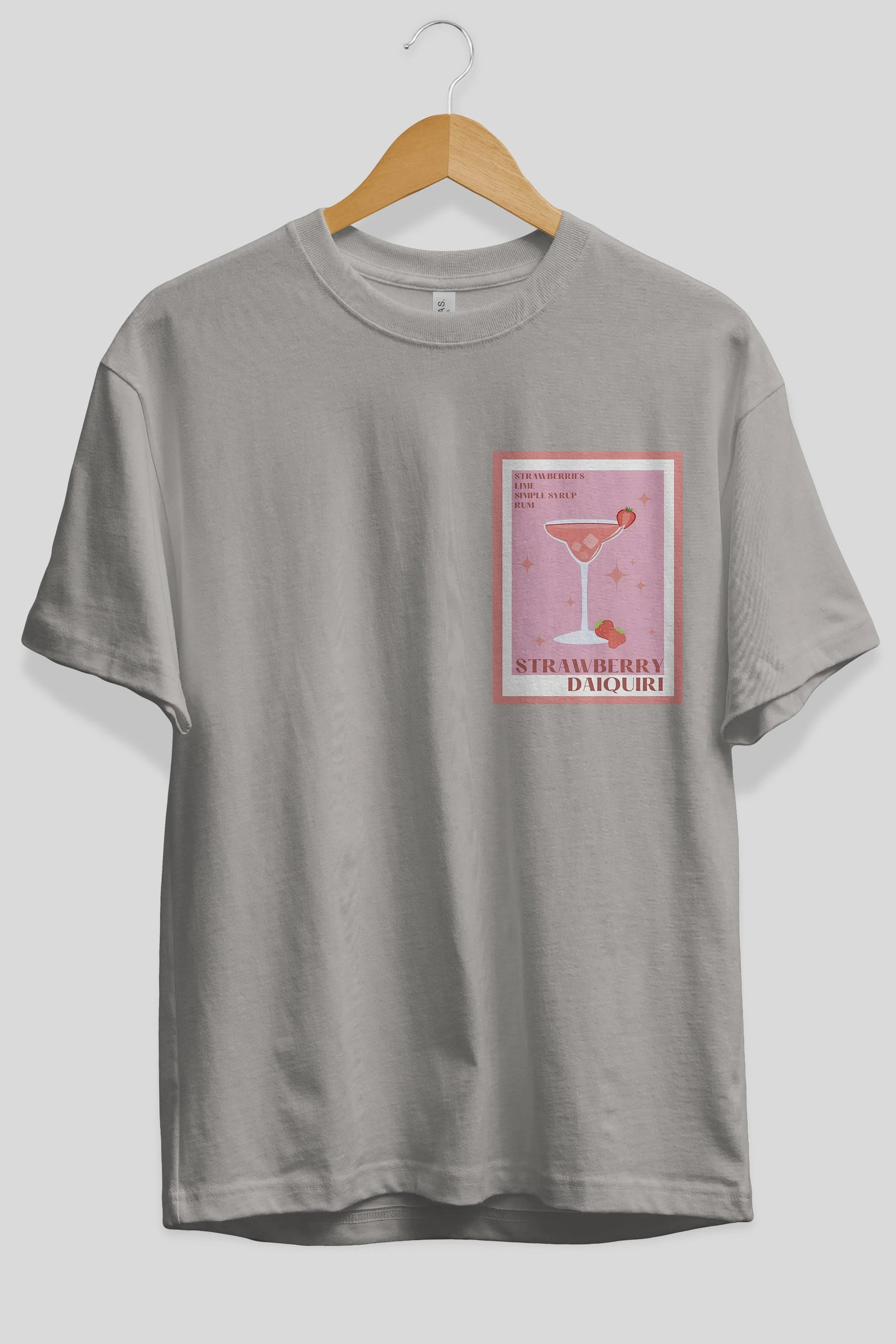 Strawberry Daiquiri Ön Sol Baskılı Oversize t-shirt Erkek Kadın Unisex %100 Pamuk Bisiklet Yaka tişort