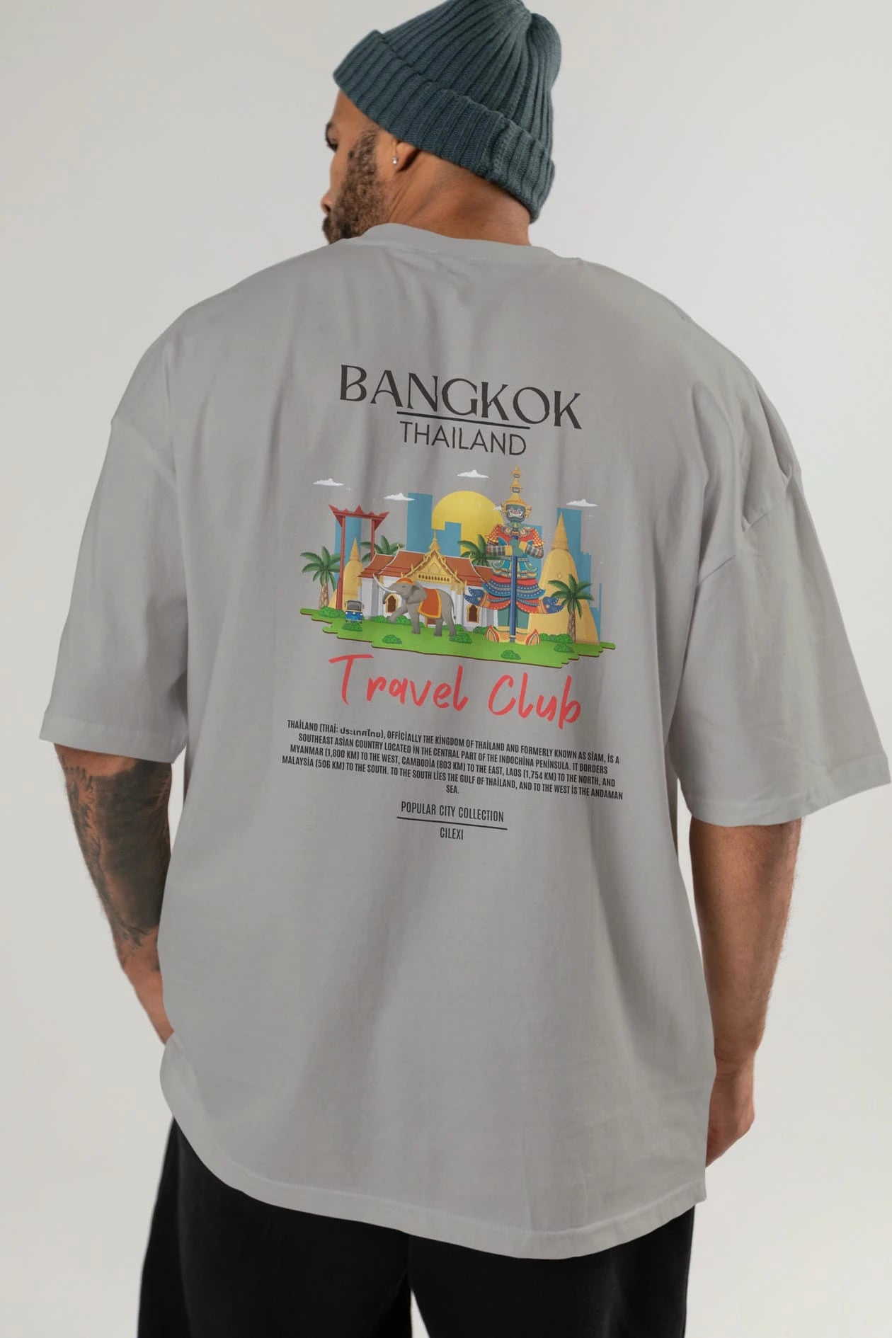 Bangkok Tailand Arka Baskılı Oversize t-shirt Erkek Kadın Pamuk Bisiklet Yaka tişort