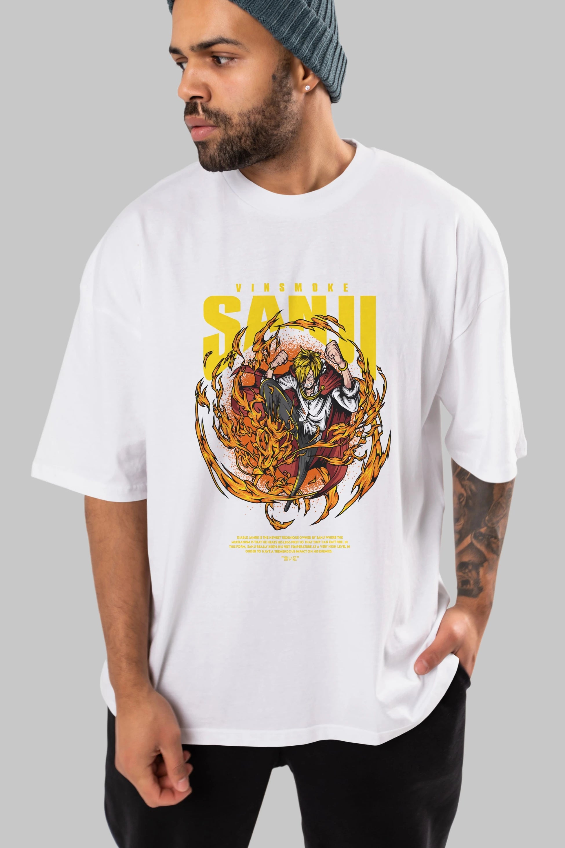 Vinsmoke Sanji Anime Ön Baskılı Oversize t-shirt %100 pamuk Erkek Kadın Unisex