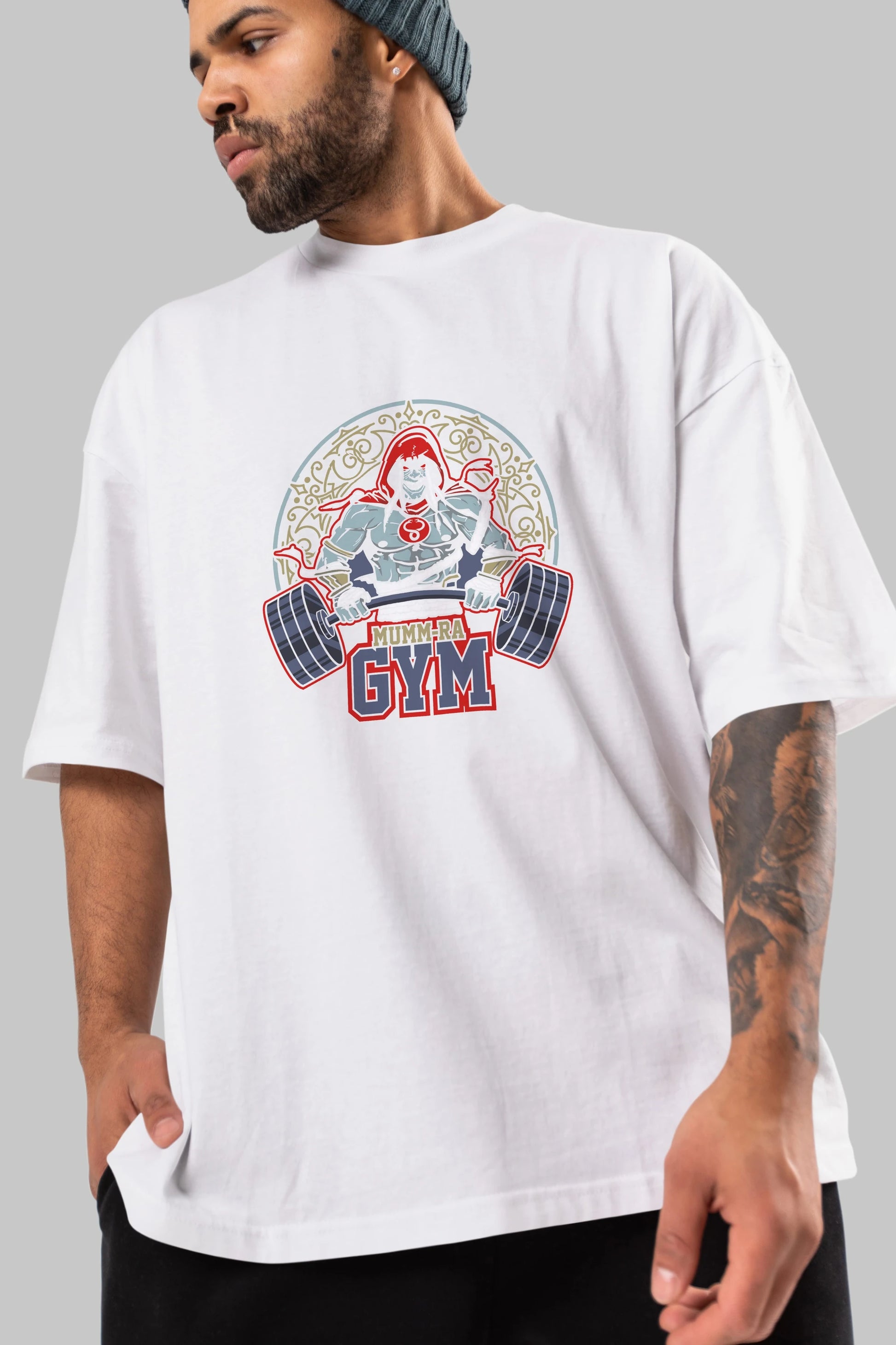 Mumm-ra GYM Ön Baskılı Oversize t-shirt Erkek Kadın Unisex %100 Pamuk Bisiklet Yaka tişort