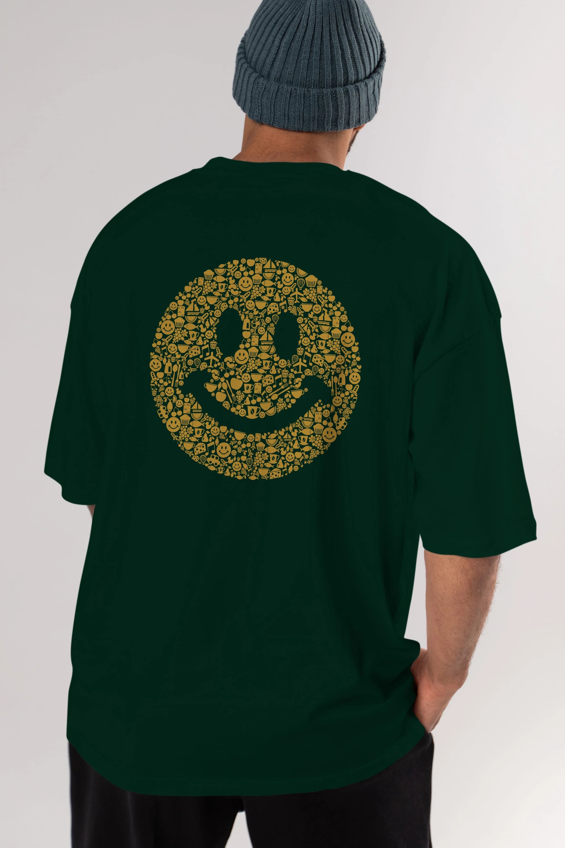 Smiley Arka Baskılı Oversize t-shirt %100 pamuk Erkek Kadın Unisex