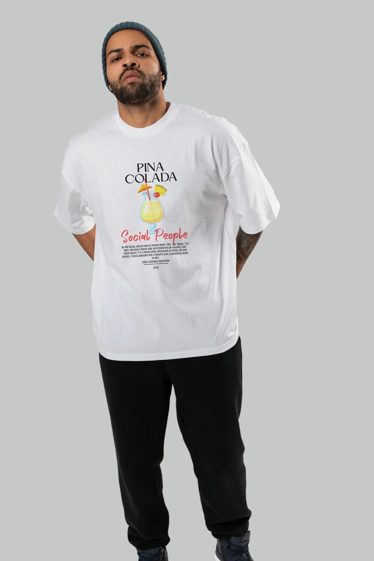 Pına Colada Kokteyl Serisi ön Baskılı Oversize t-shirt Erkek Kadın %100 Pamuk Bisiklet Yaka tişort