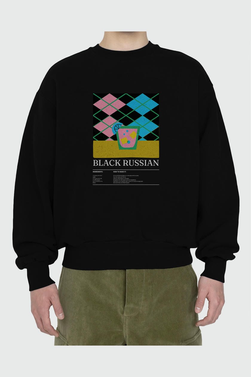 Black Russian ön Baskılı Oversize Sweatshirt Erkek Kadın Unisex