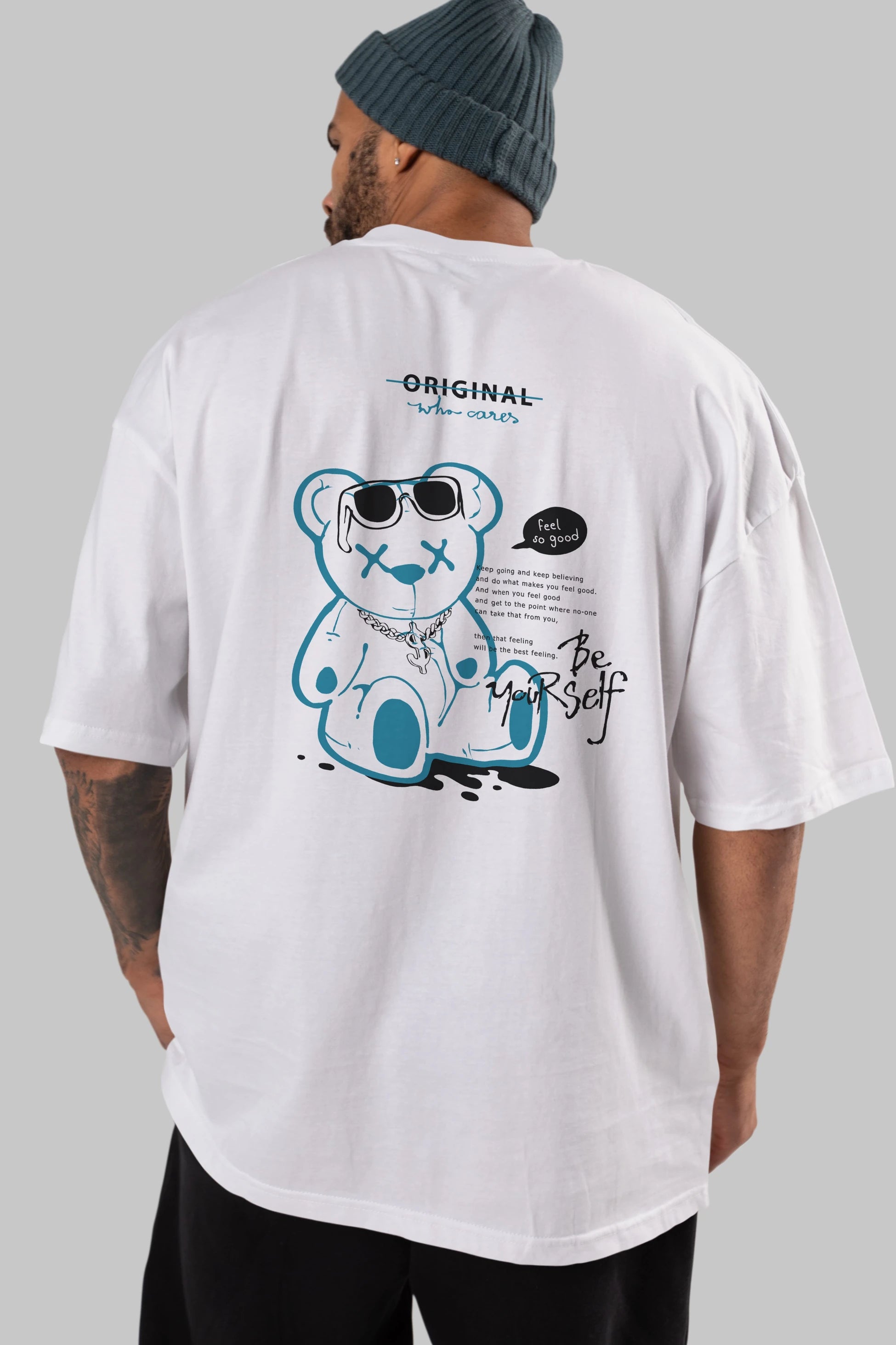 Feel So Good Bear Arka Baskılı Oversize t-shirt Erkek Kadın Unisex