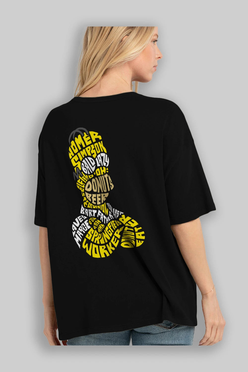 Homer Simpson Arka Baskılı Oversize t-shirt %100 pamuk Erkek Kadın Unisex