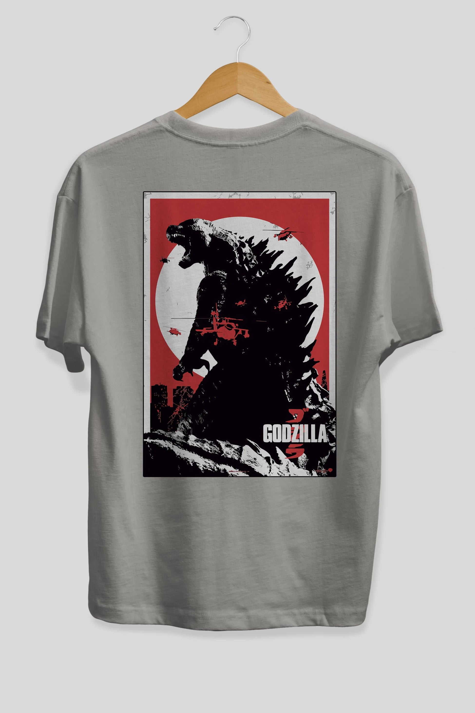 Godzilla (2) Arka Baskılı Oversize t-shirt Erkek Kadın Unisex %100 Pamuk Bisiklet Yaka tişort