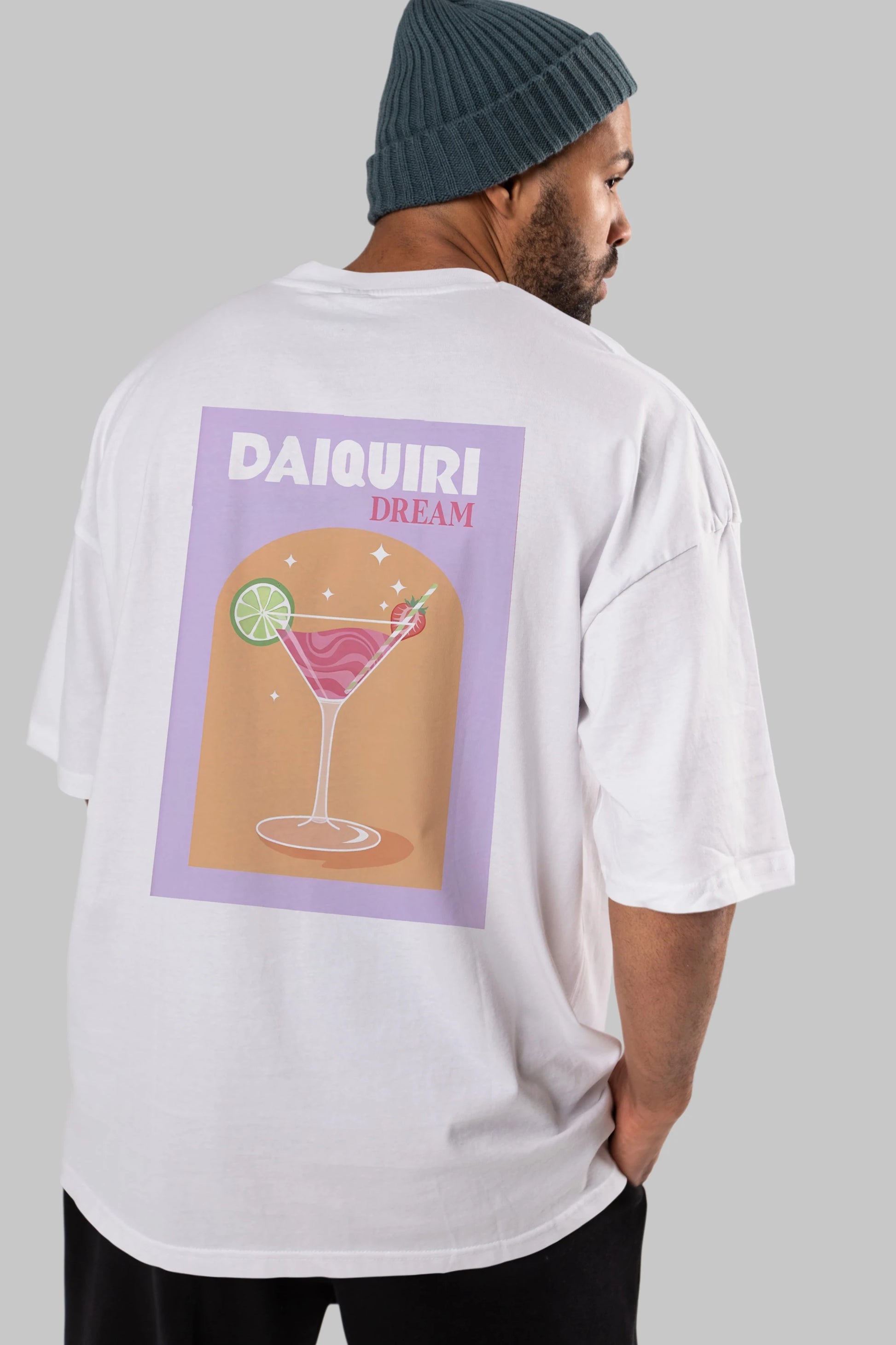 Daiquiri Dream Arka Baskılı Oversize t-shirt Erkek Kadın Unisex %100 Pamuk Bisiklet Yaka tişort