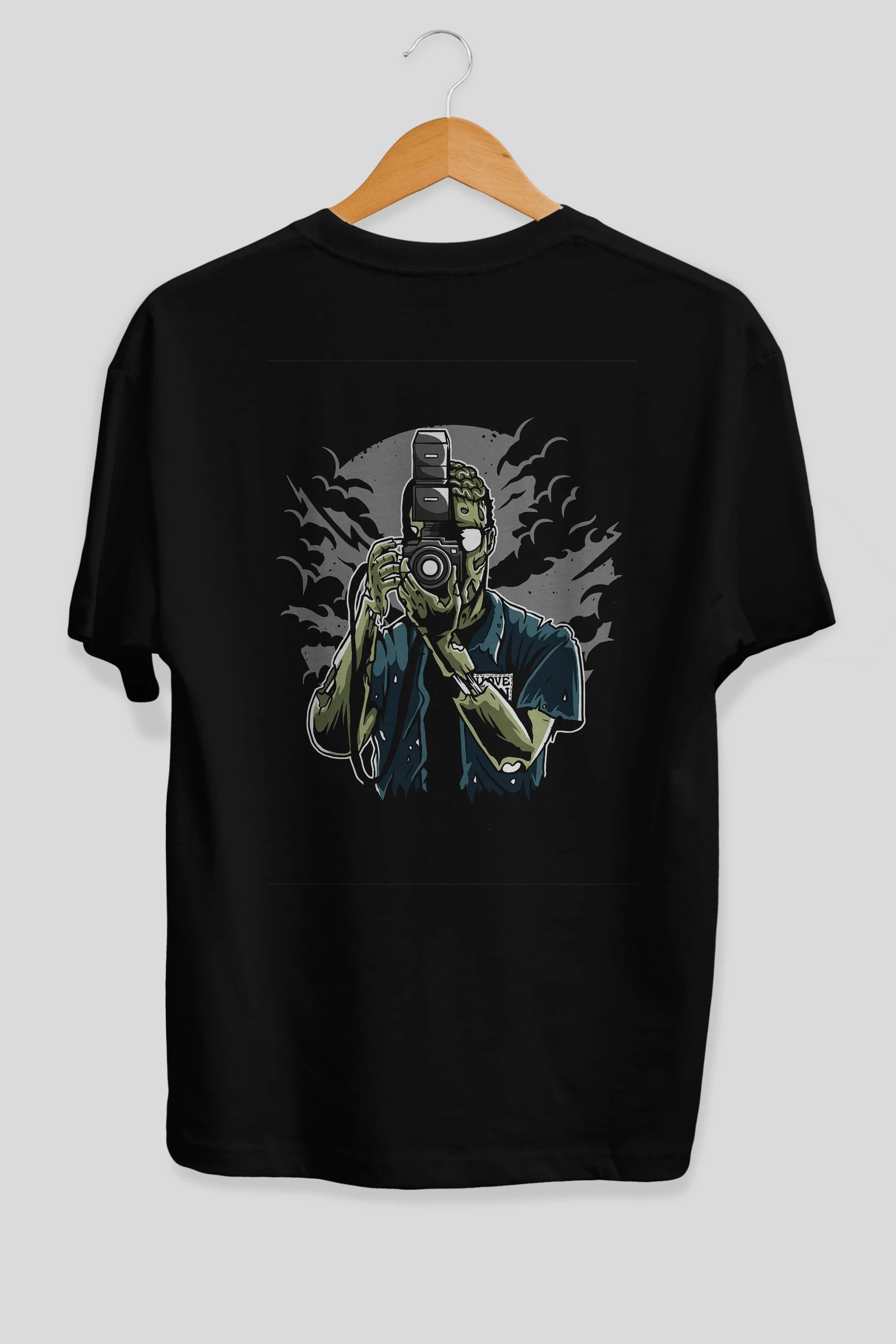 Zombie Photographer Arka Baskılı Oversize t-shirt Erkek Kadın Unisex %100 Pamuk