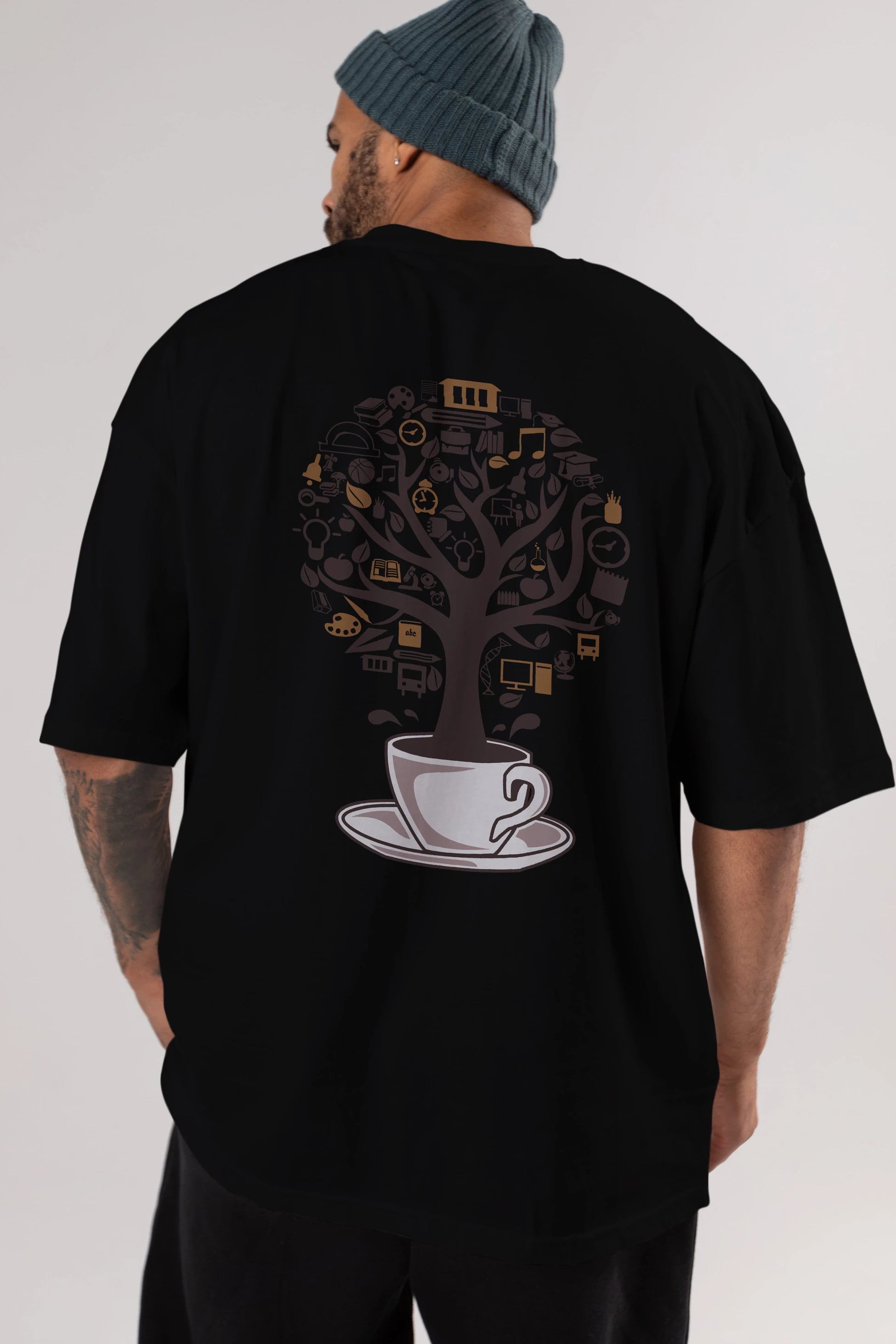 Coffee Tree Arka Baskılı Oversize t-shirt %100 pamuk Erkek Kadın Unisex